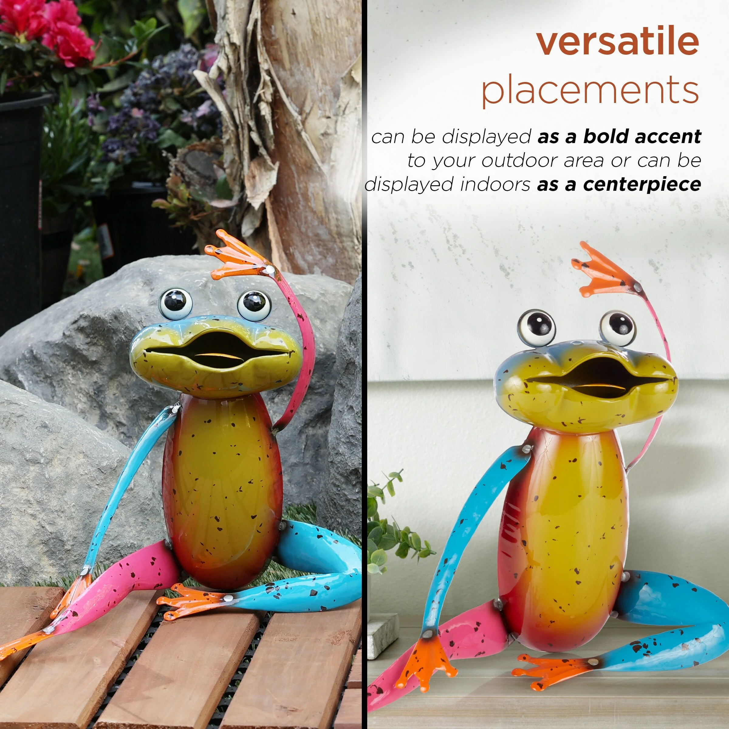Best Sale 🧨 Alpine Corporation 11"H Indoor/Outdoor Colorful Metal Stretching Yoga Frog Decorative Garden Statue 🥰 - Image 6