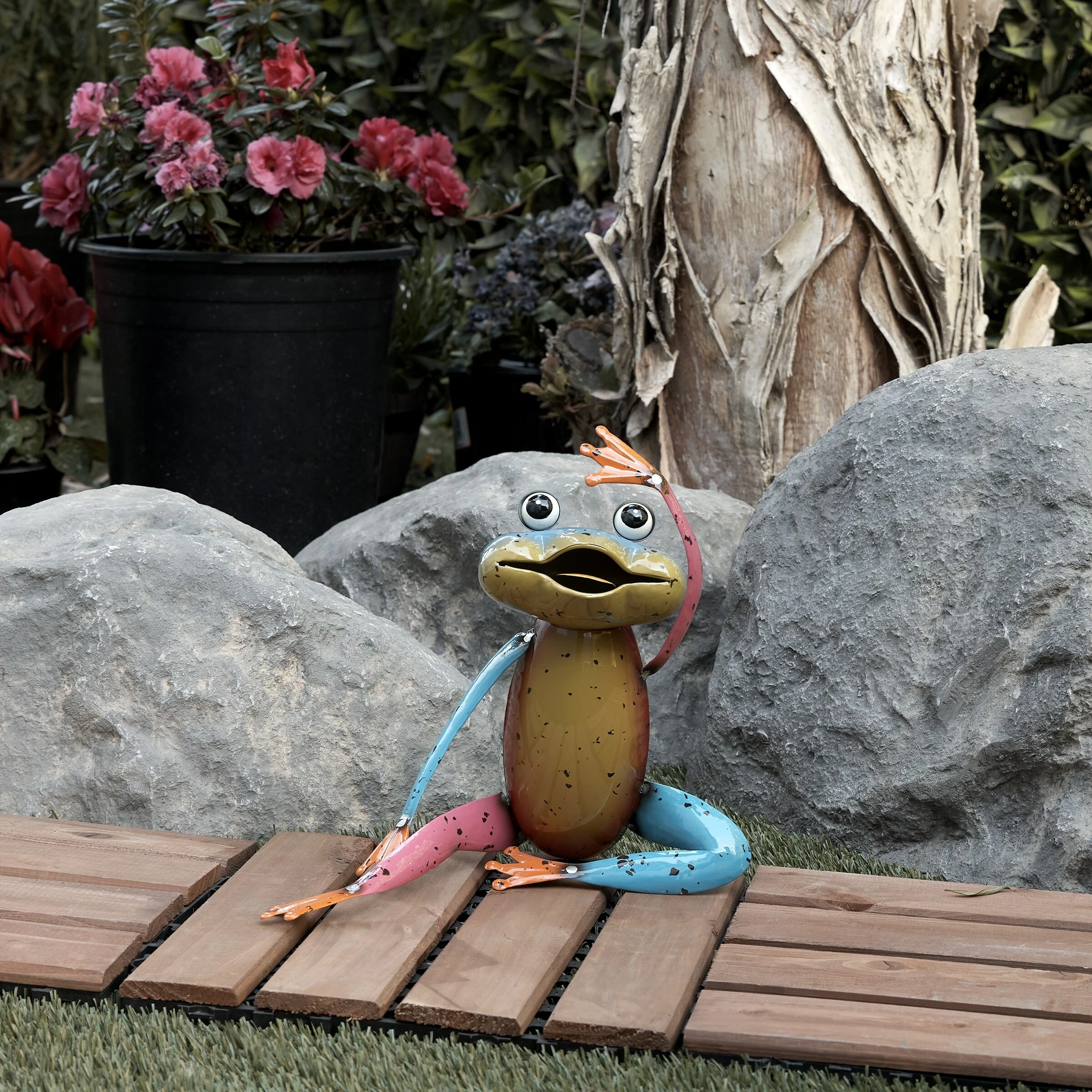 Best Sale 🧨 Alpine Corporation 11"H Indoor/Outdoor Colorful Metal Stretching Yoga Frog Decorative Garden Statue 🥰
