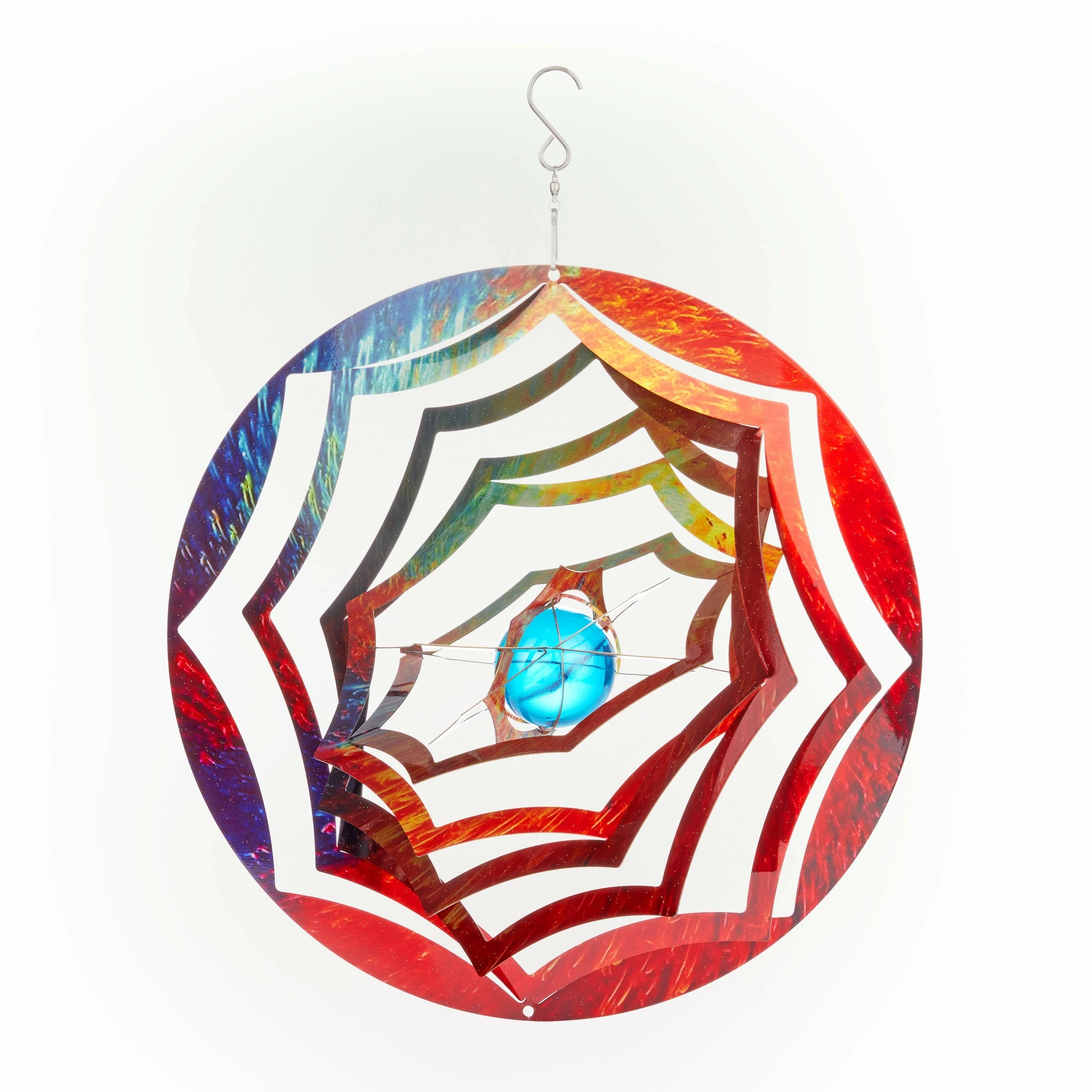 Wholesale π₯° Alpine Corporation 12" Round Outdoor Hanging Metal Planet Wind Spinner With Blue Glass Ball π - Image 2