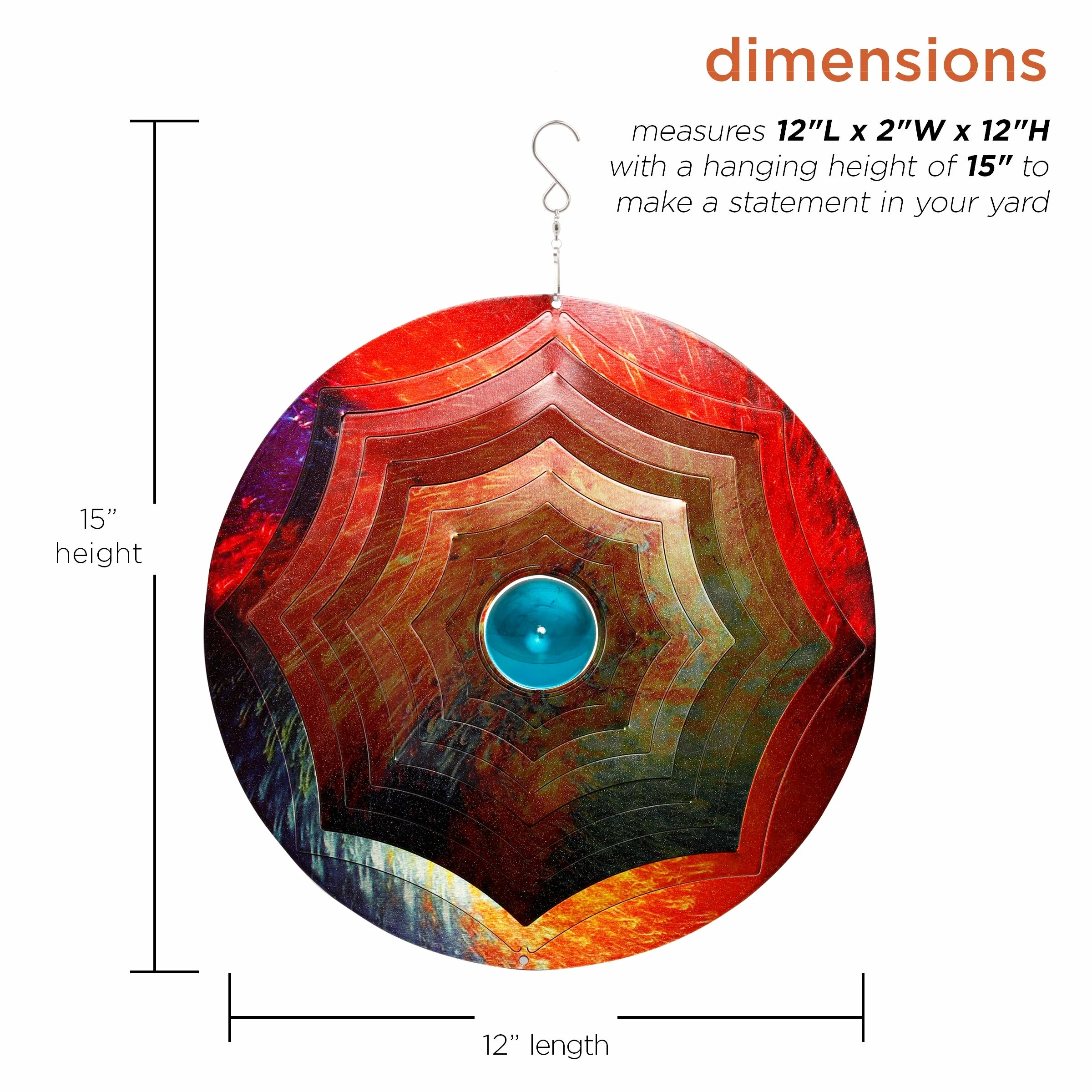 Wholesale π₯° Alpine Corporation 12" Round Outdoor Hanging Metal Planet Wind Spinner With Blue Glass Ball π - Image 3