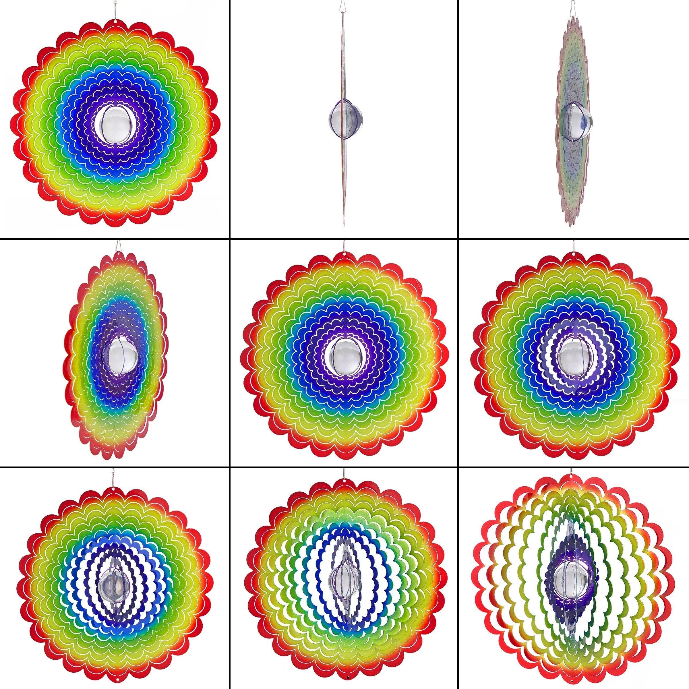 New 🤩 Alpine Corporation 12" Round Outdoor Hanging Rainbow Flower Metal Planet Wind Spinner With Clear Glass Ball ❤️ - Image 11