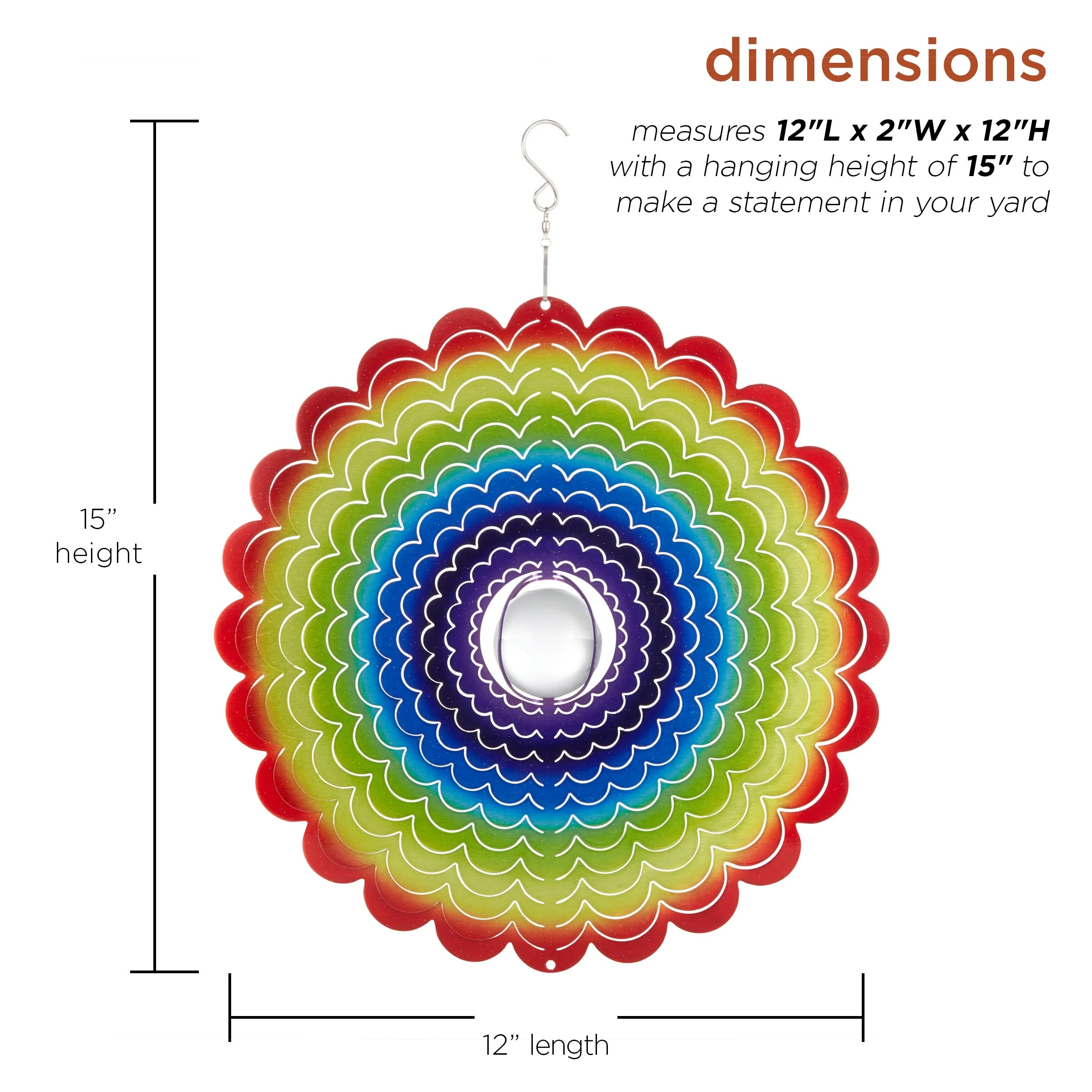 New 🤩 Alpine Corporation 12" Round Outdoor Hanging Rainbow Flower Metal Planet Wind Spinner With Clear Glass Ball ❤️ - Image 3