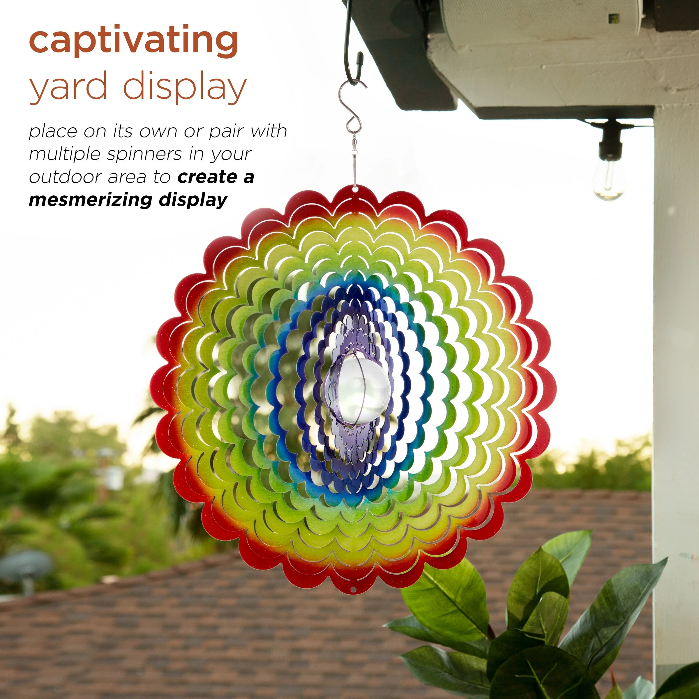 New 🤩 Alpine Corporation 12" Round Outdoor Hanging Rainbow Flower Metal Planet Wind Spinner With Clear Glass Ball ❤️ - Image 5