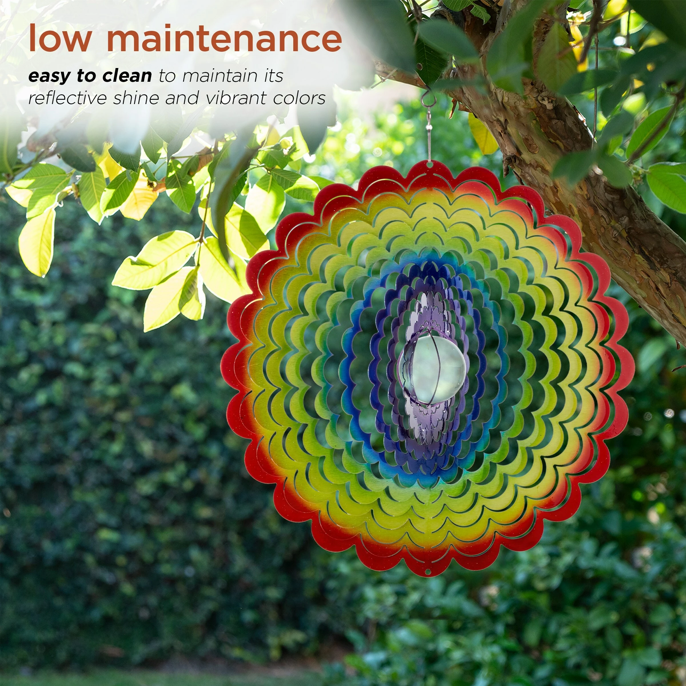 New 🤩 Alpine Corporation 12" Round Outdoor Hanging Rainbow Flower Metal Planet Wind Spinner With Clear Glass Ball ❤️ - Image 6