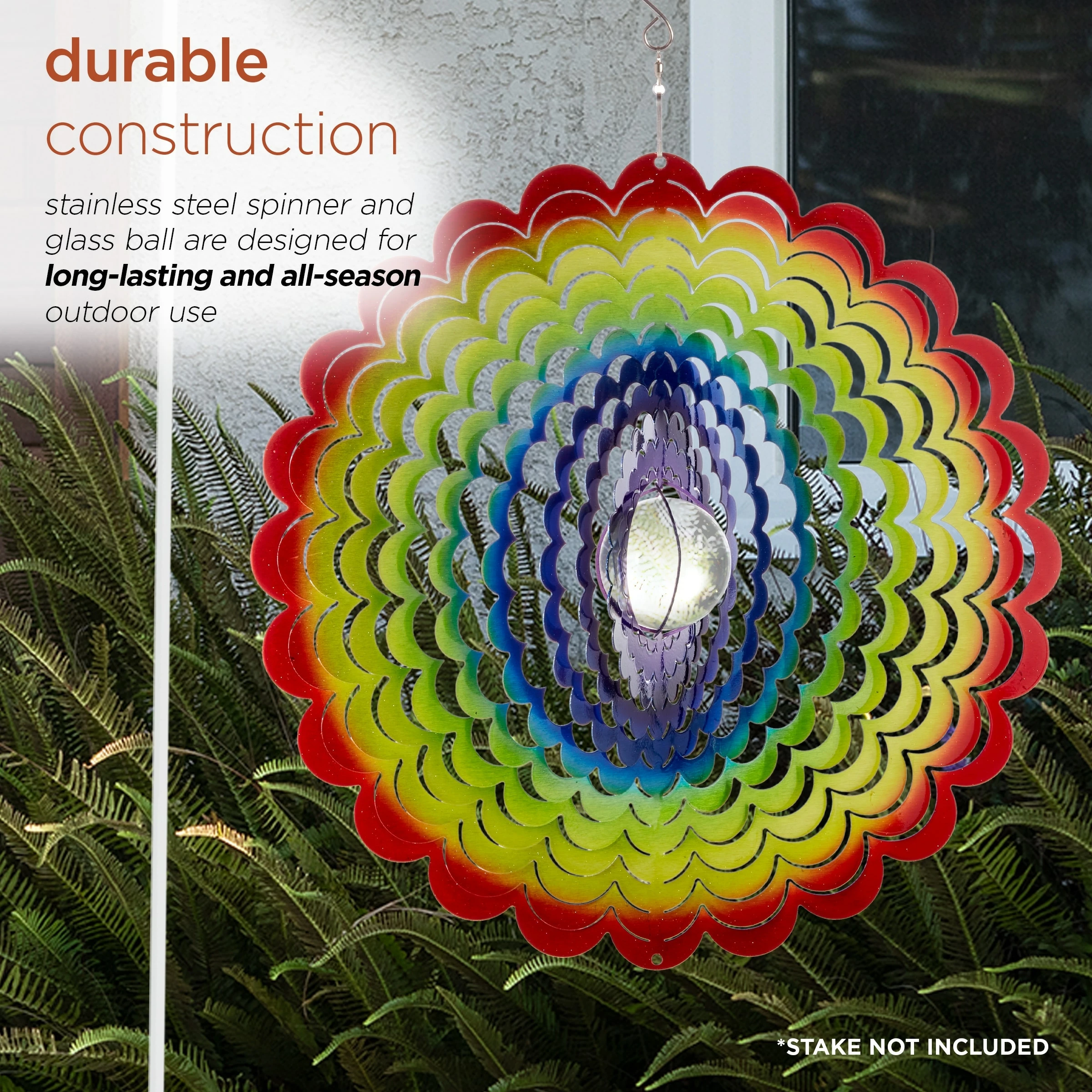 New 🤩 Alpine Corporation 12" Round Outdoor Hanging Rainbow Flower Metal Planet Wind Spinner With Clear Glass Ball ❤️ - Image 7