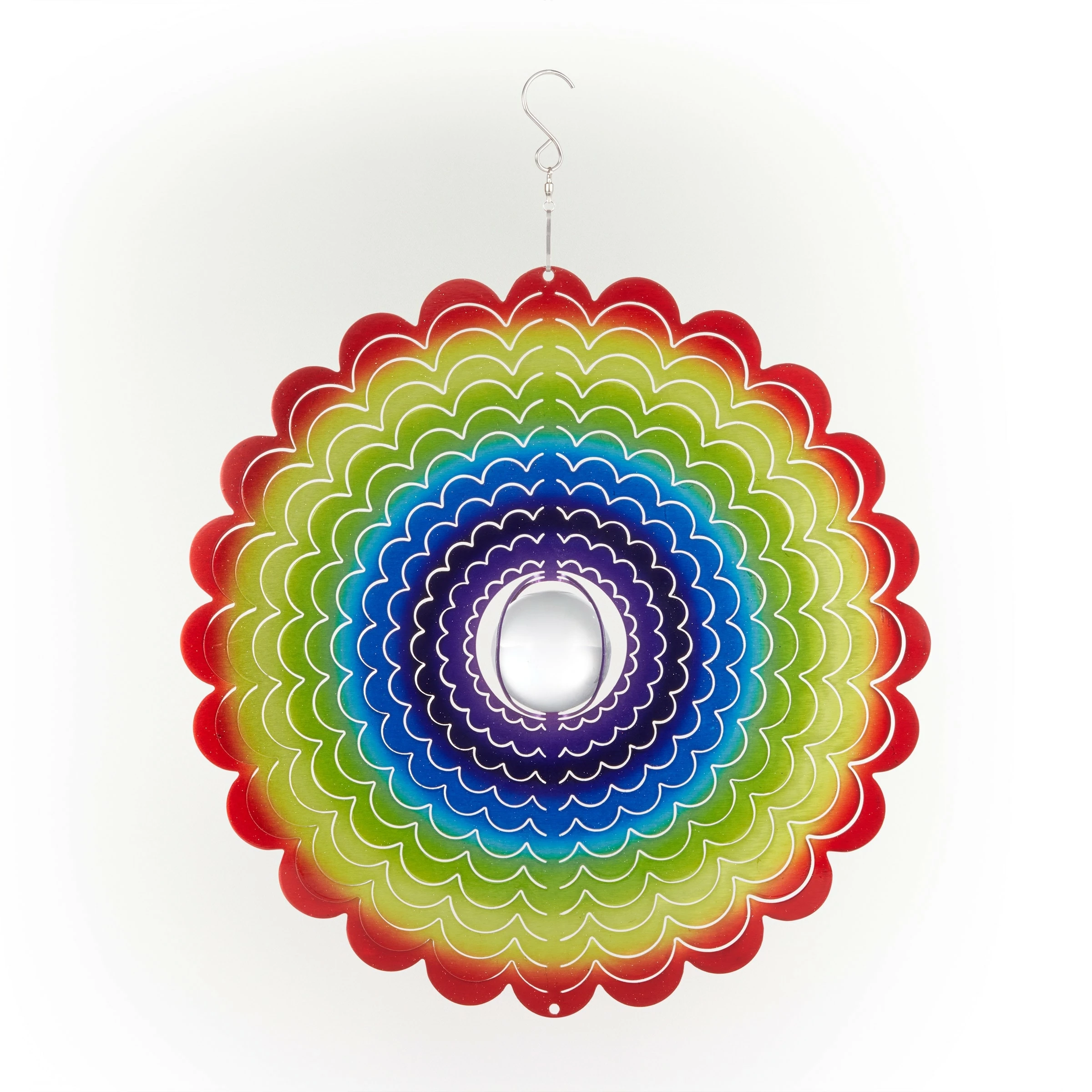 New 🤩 Alpine Corporation 12" Round Outdoor Hanging Rainbow Flower Metal Planet Wind Spinner With Clear Glass Ball ❤️ - Image 8