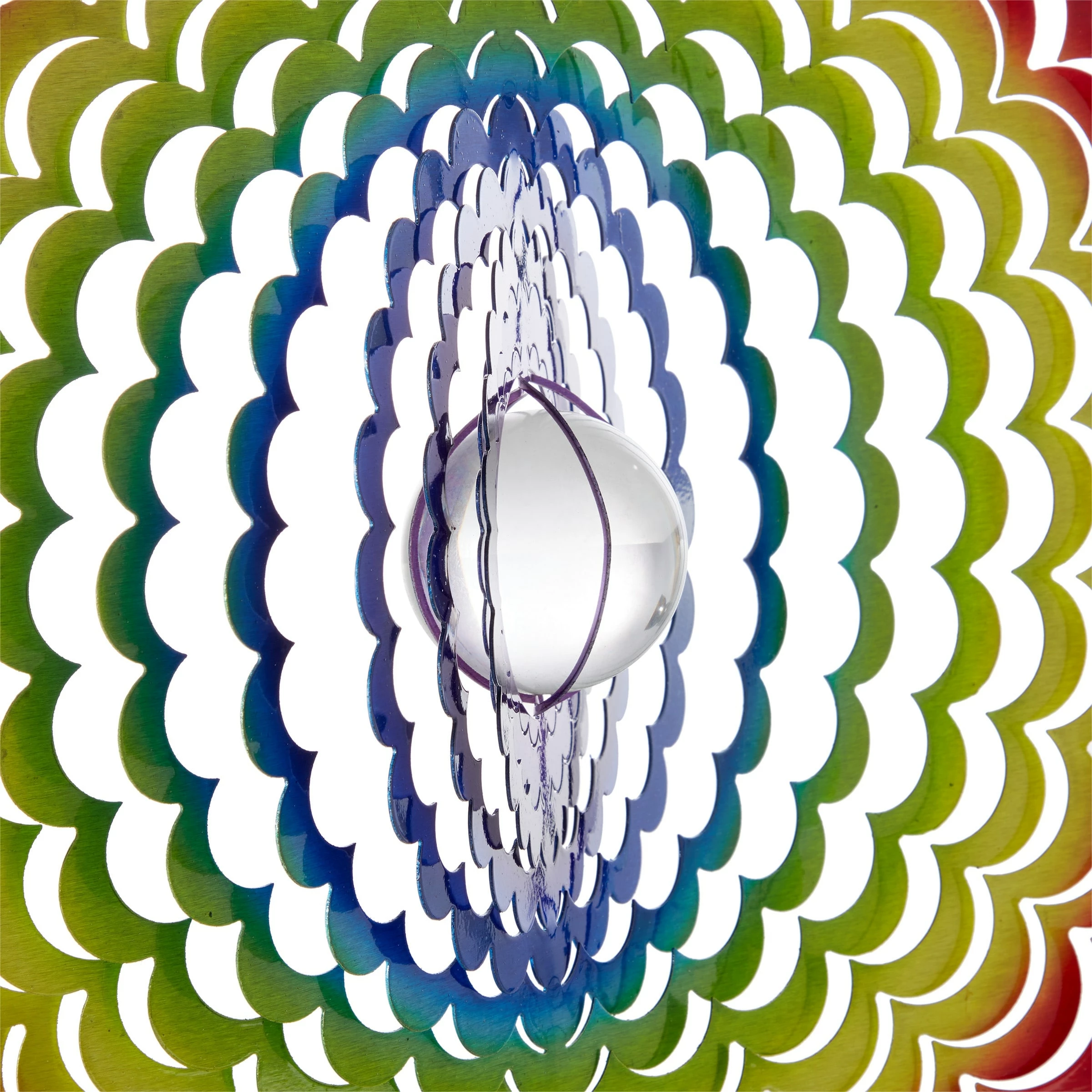 New 🤩 Alpine Corporation 12" Round Outdoor Hanging Rainbow Flower Metal Planet Wind Spinner With Clear Glass Ball ❤️ - Image 9