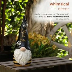 Best deal 🧨 Alpine Corporation 12"H "Let It Bee" Indoor/Outdoor Garden Gnome Statue, Black/Yellow 🛒 -Alpine Corporation Sales Alpine Corporation 1222H 22Let It Bee22 Indoor Outdoor Garden Gnome Statue2C Black Yellow 5