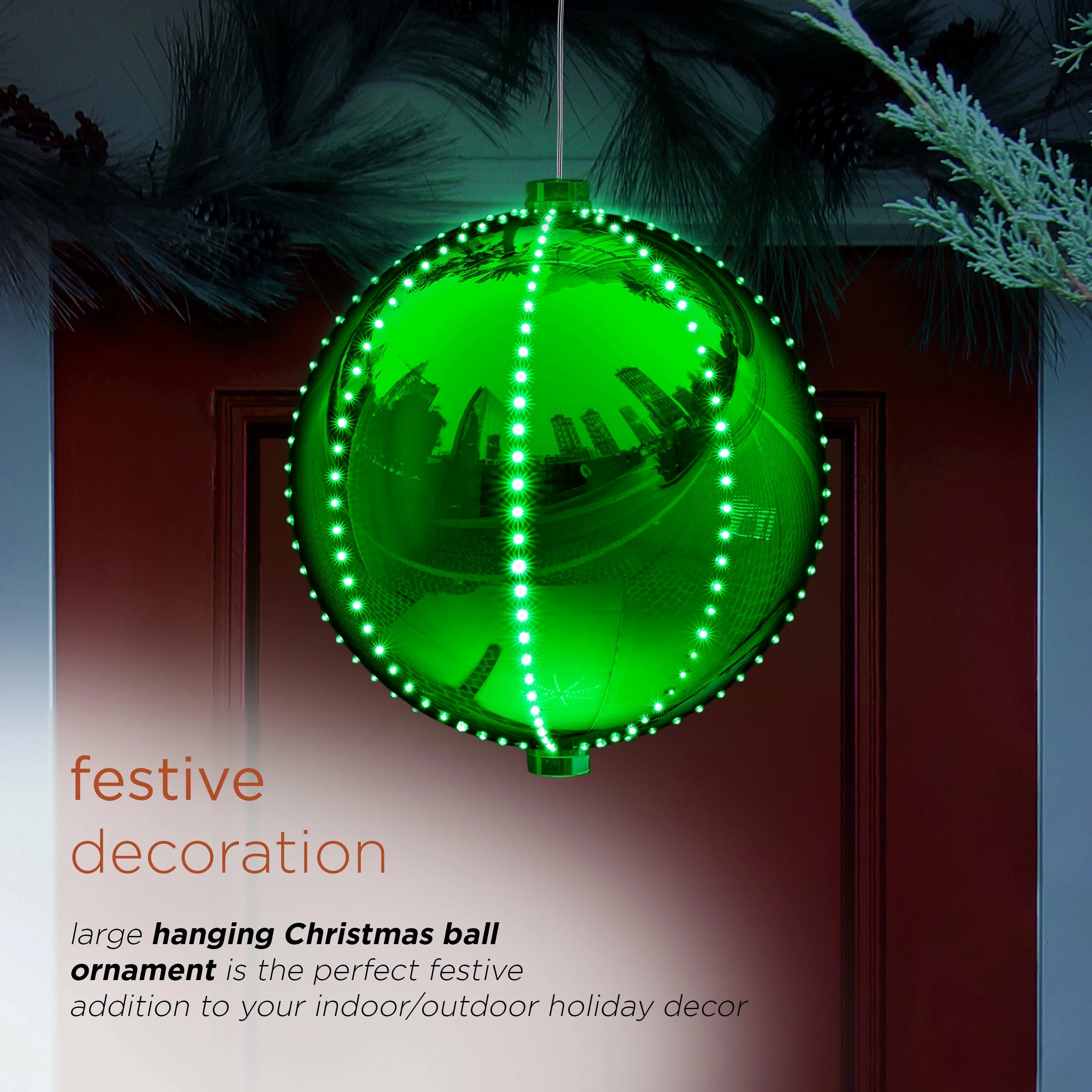 New π Alpine Corporation 13"H Indoor Hanging π Christmas Ball Ornament With LED Lights Silver π - Image 15