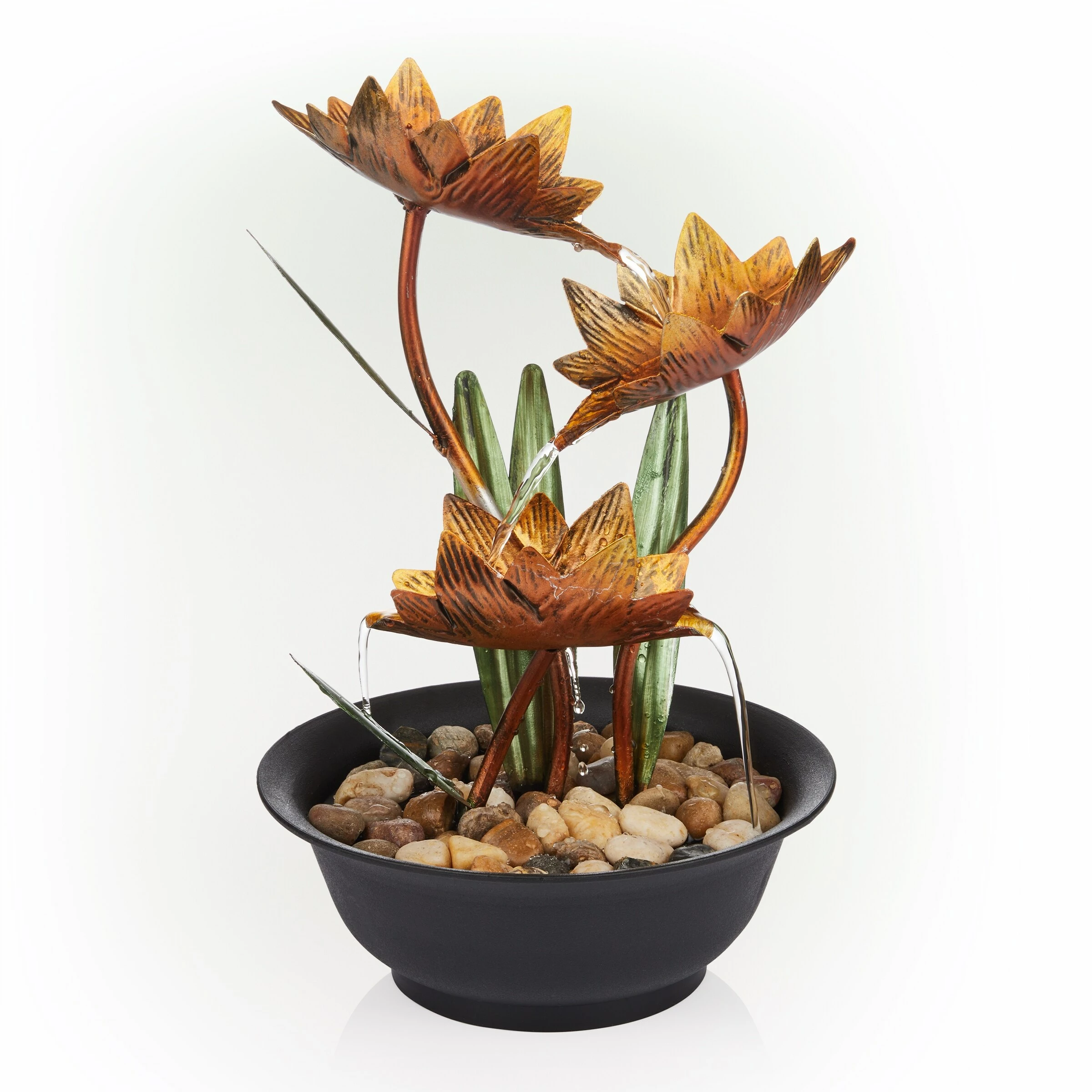 Outlet π Alpine Corporation 13"H Indoor Multi-Tier Metal Lotus Flower Tabletop Fountain With Stone-Filled Base π - Image 2