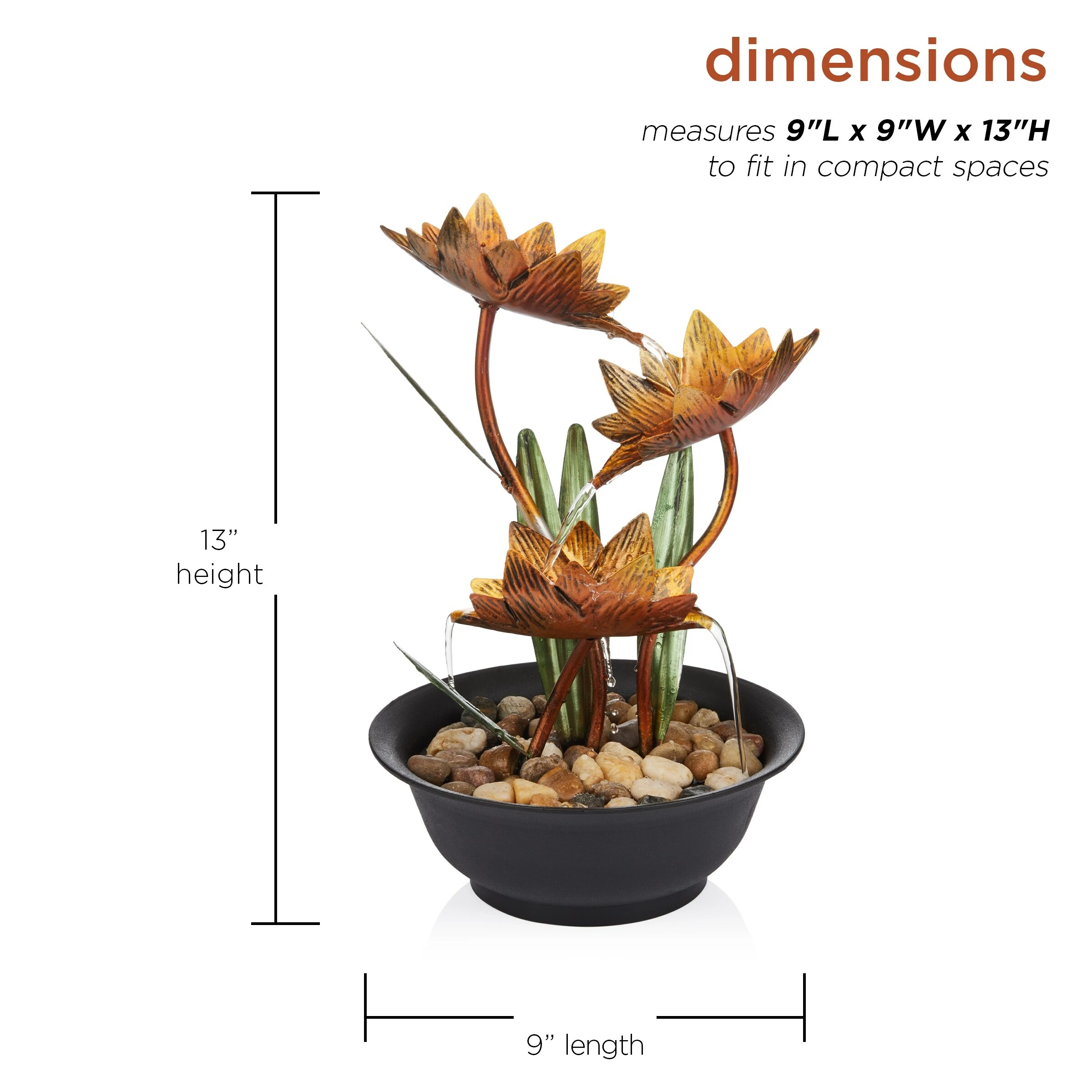 Outlet π Alpine Corporation 13"H Indoor Multi-Tier Metal Lotus Flower Tabletop Fountain With Stone-Filled Base π - Image 3