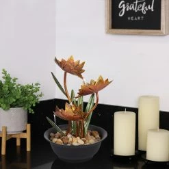 Outlet 🎁 Alpine Corporation 13"H Indoor Multi-Tier Metal Lotus Flower Tabletop Fountain With Stone-Filled Base 🎉