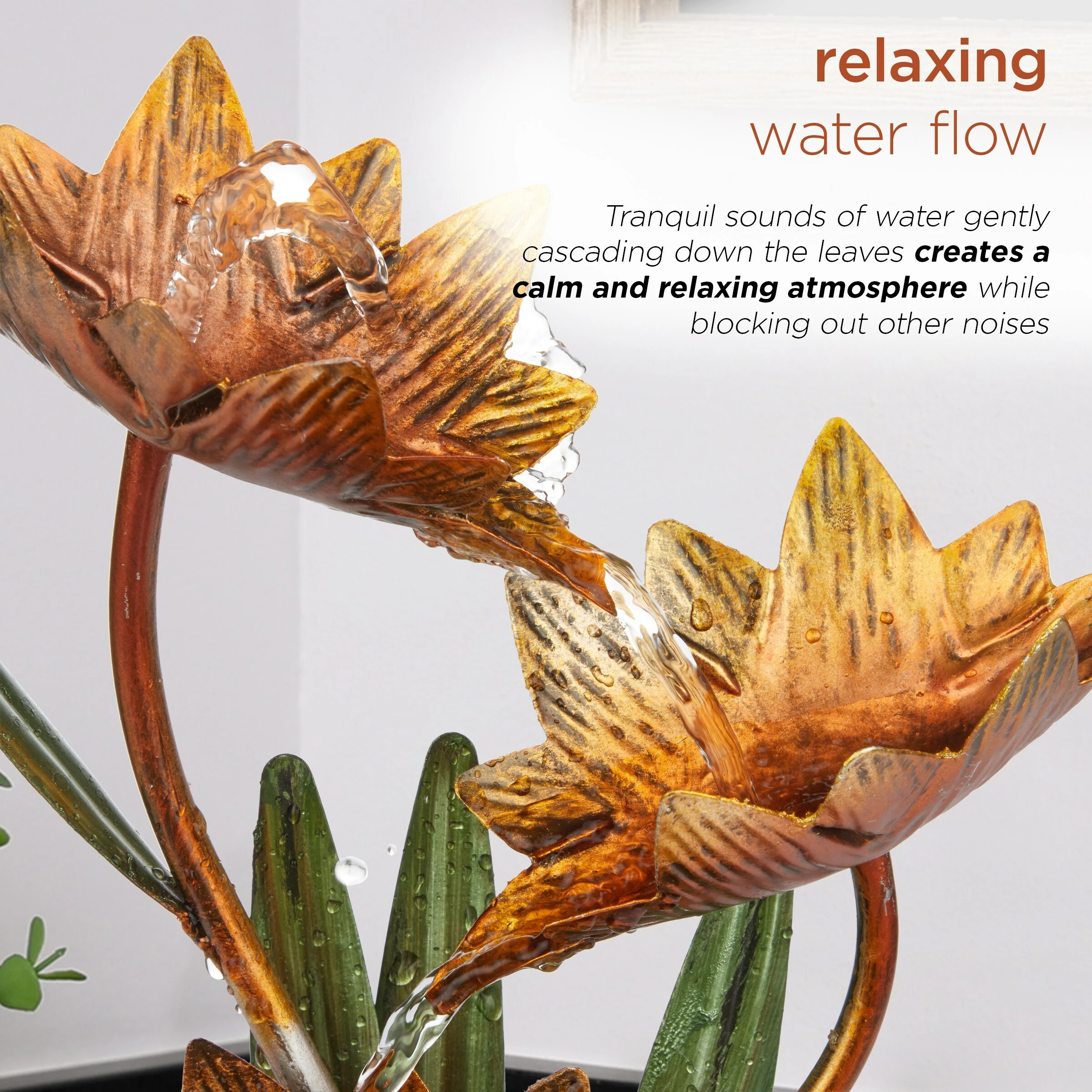 Outlet π Alpine Corporation 13"H Indoor Multi-Tier Metal Lotus Flower Tabletop Fountain With Stone-Filled Base π - Image 6