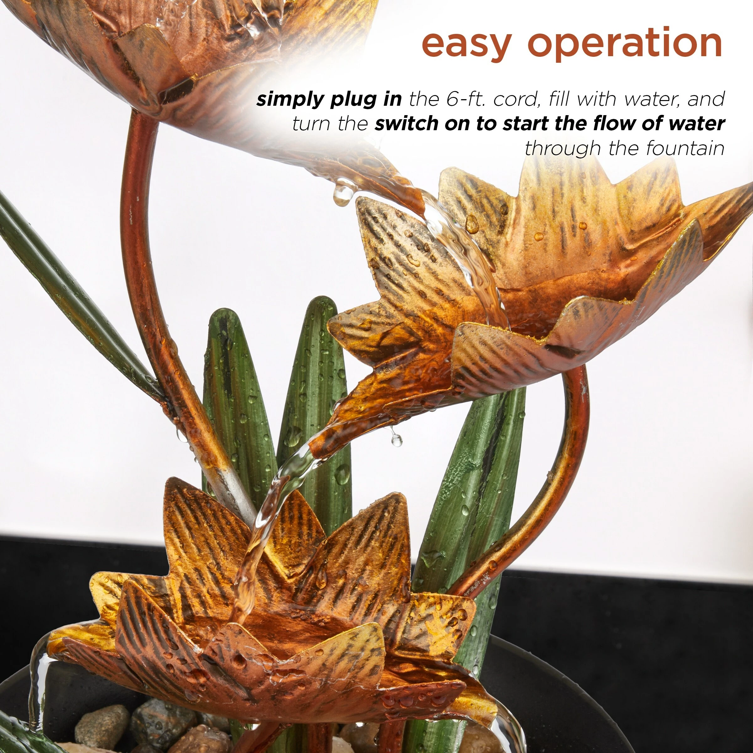 Outlet π Alpine Corporation 13"H Indoor Multi-Tier Metal Lotus Flower Tabletop Fountain With Stone-Filled Base π - Image 7