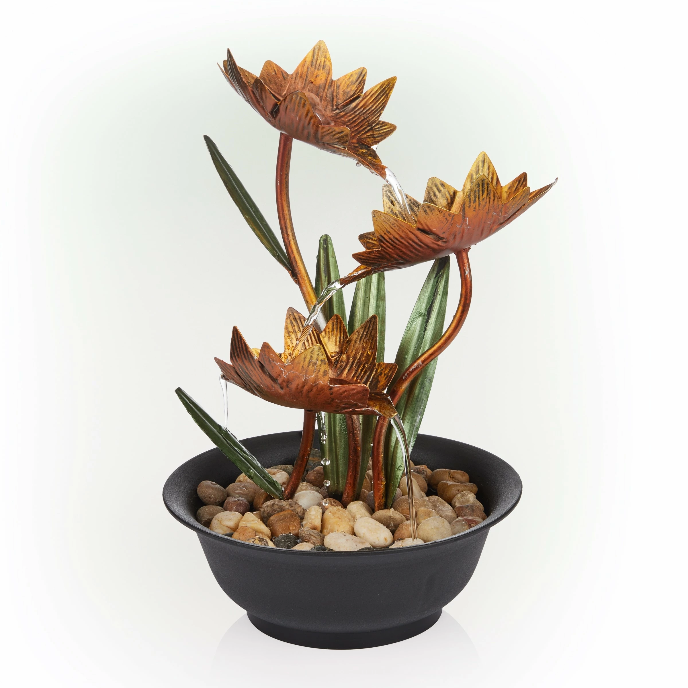 Outlet π Alpine Corporation 13"H Indoor Multi-Tier Metal Lotus Flower Tabletop Fountain With Stone-Filled Base π - Image 8