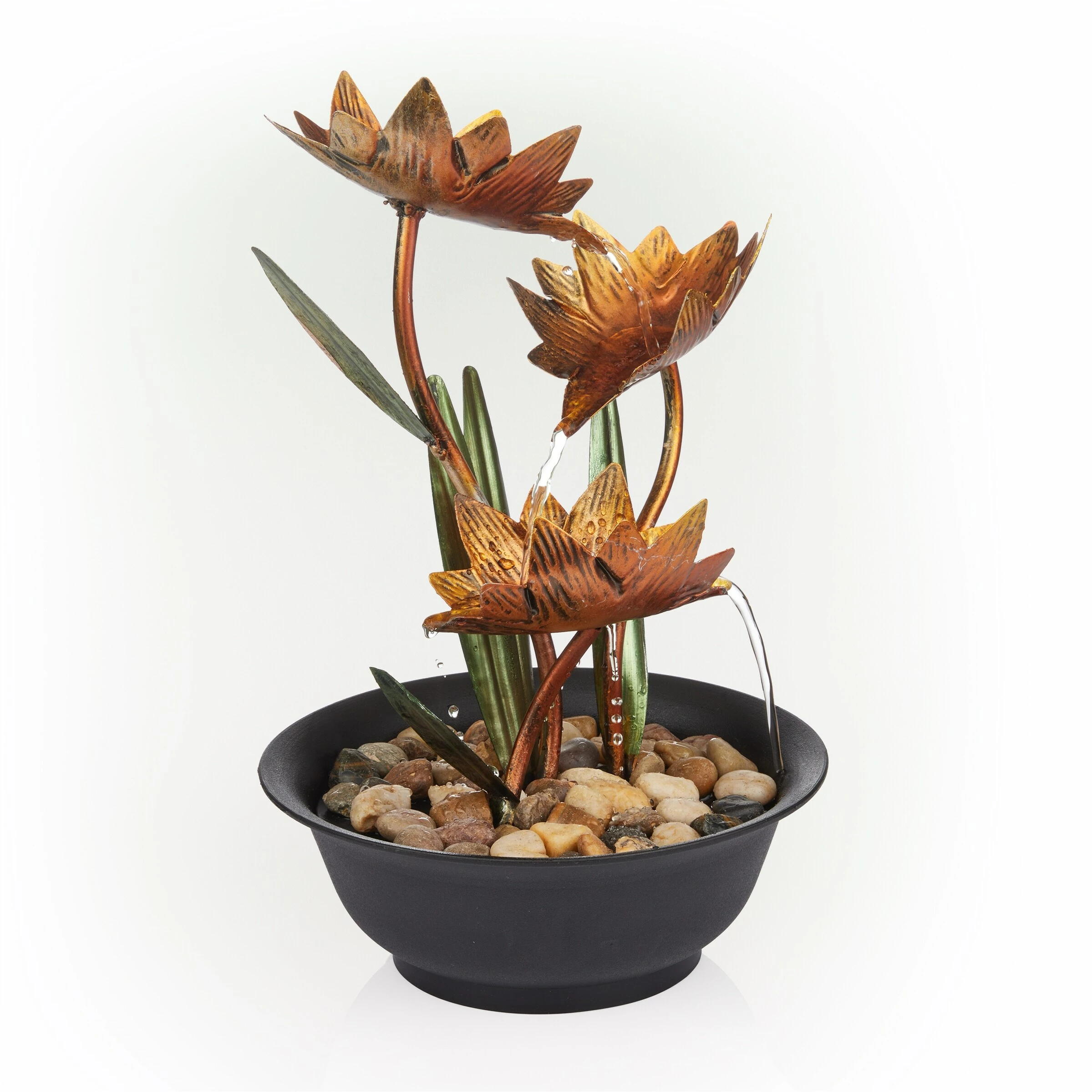 Outlet π Alpine Corporation 13"H Indoor Multi-Tier Metal Lotus Flower Tabletop Fountain With Stone-Filled Base π - Image 9