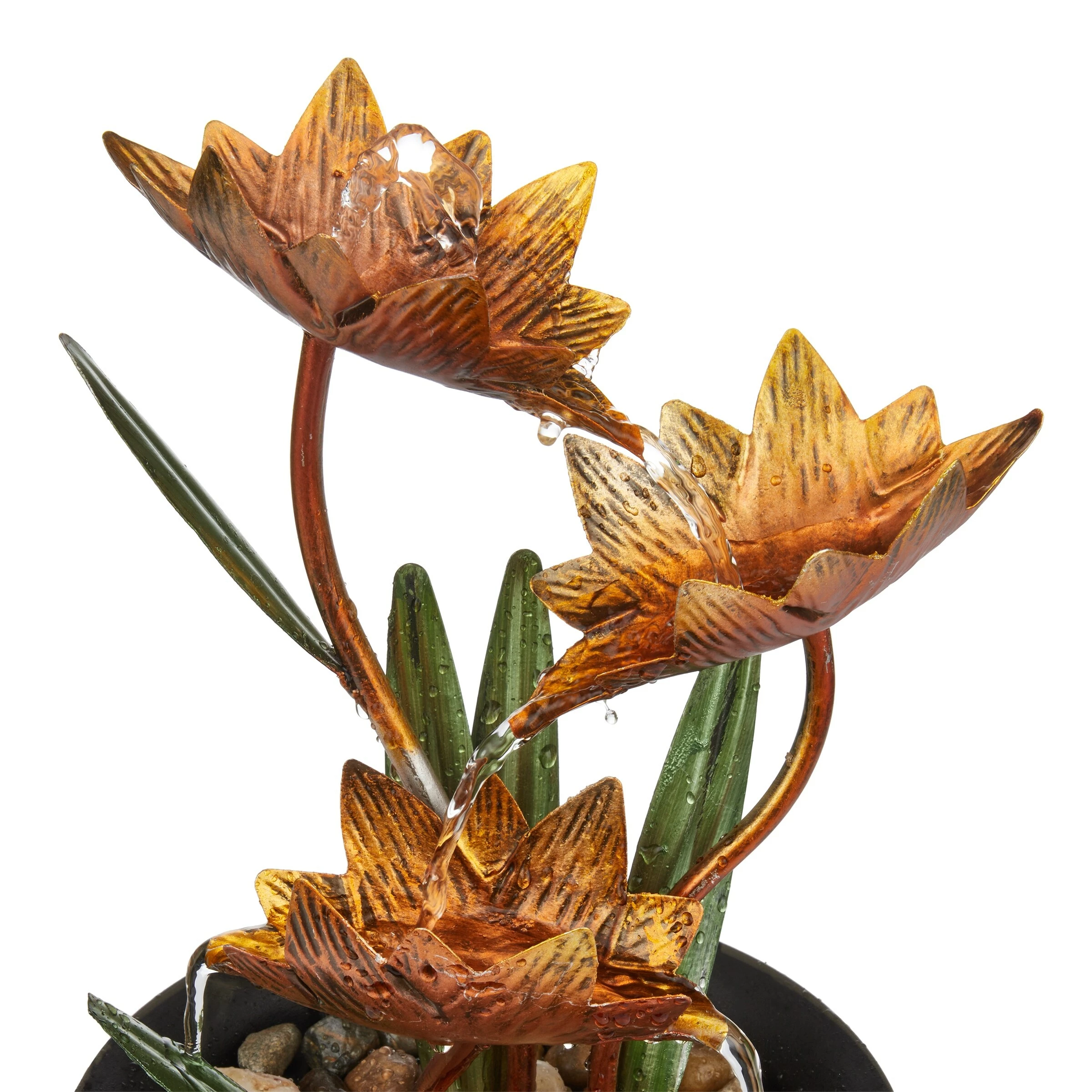 Outlet π Alpine Corporation 13"H Indoor Multi-Tier Metal Lotus Flower Tabletop Fountain With Stone-Filled Base π - Image 10