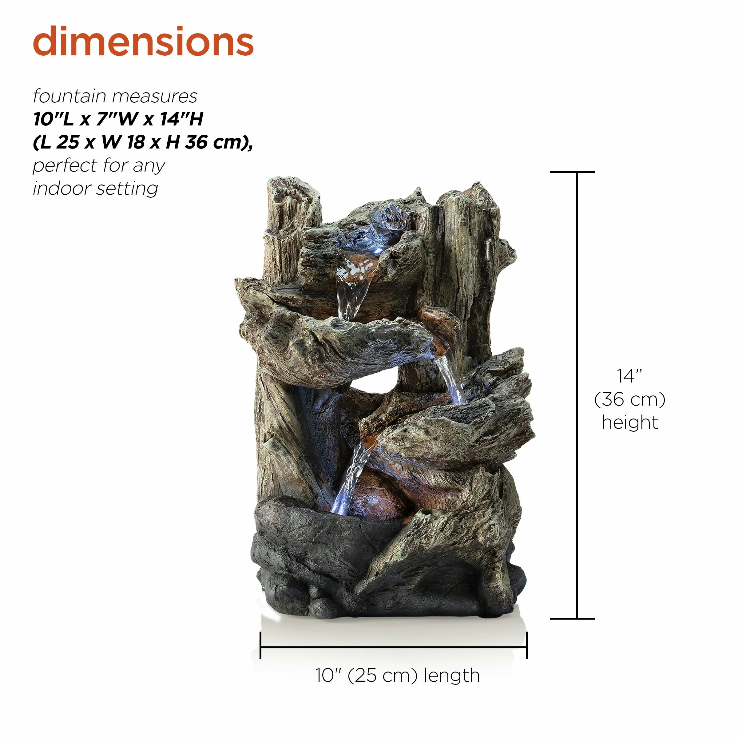 Best Pirce 😉 Alpine Corporation 14" Tall Indoor/Outdoor Tiered Log Tabletop Fountain With LED Lights 😉 - Image 3