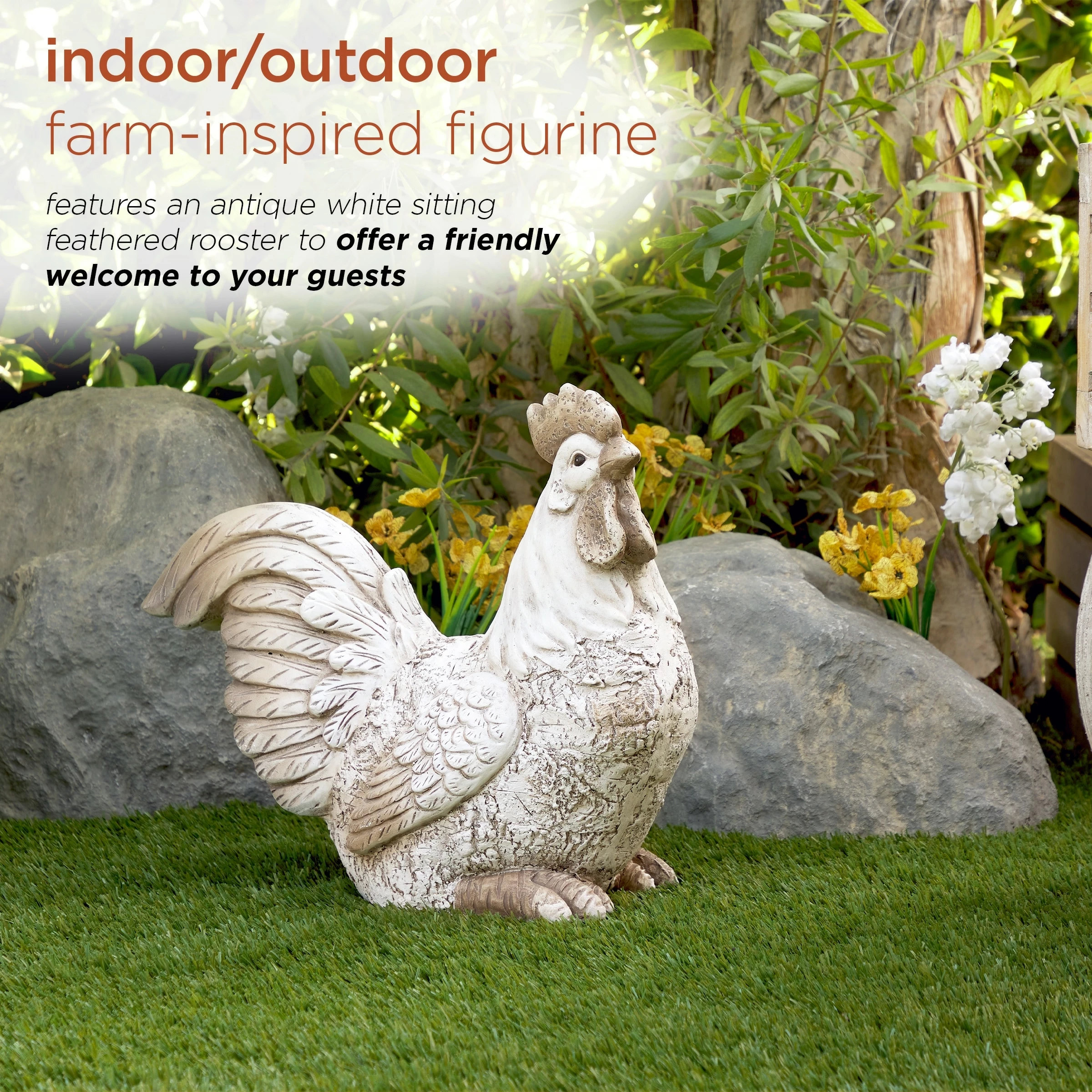 Wholesale π€© Alpine Corporation 14"H Indoor/Outdoor Sitting Rooster Decorative Garden Statue, Antique White π - Image 4