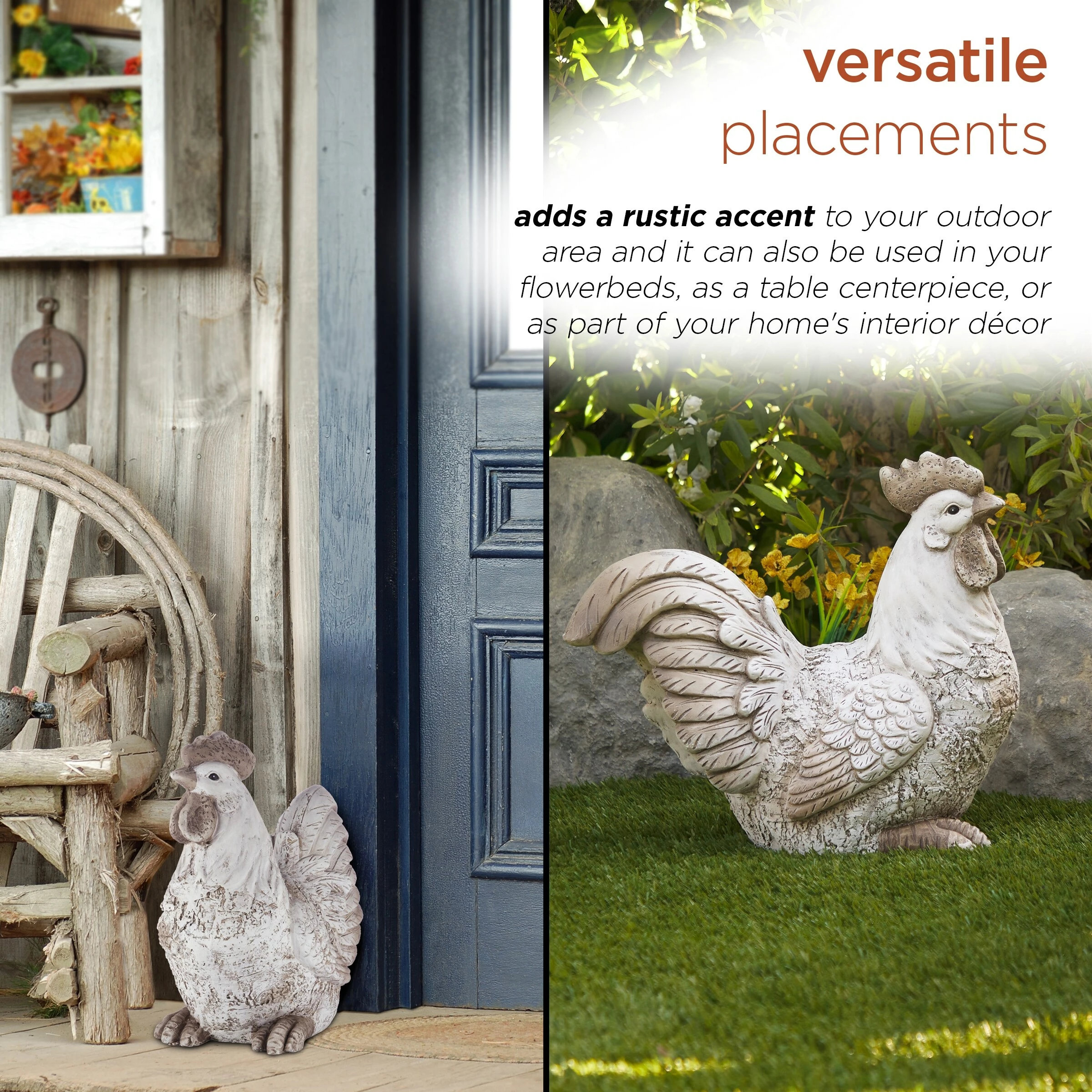 Wholesale π€© Alpine Corporation 14"H Indoor/Outdoor Sitting Rooster Decorative Garden Statue, Antique White π - Image 5