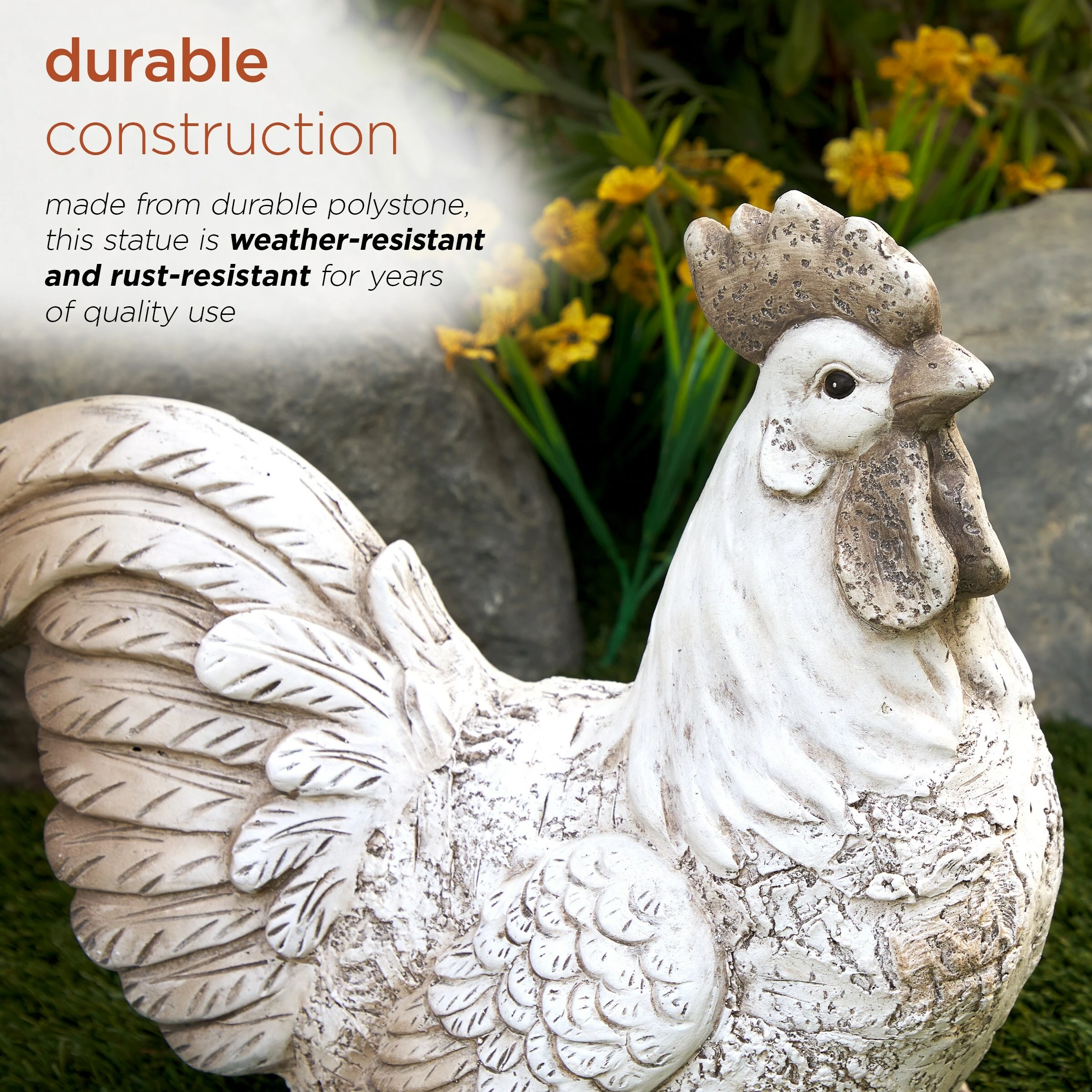 Wholesale π€© Alpine Corporation 14"H Indoor/Outdoor Sitting Rooster Decorative Garden Statue, Antique White π - Image 7