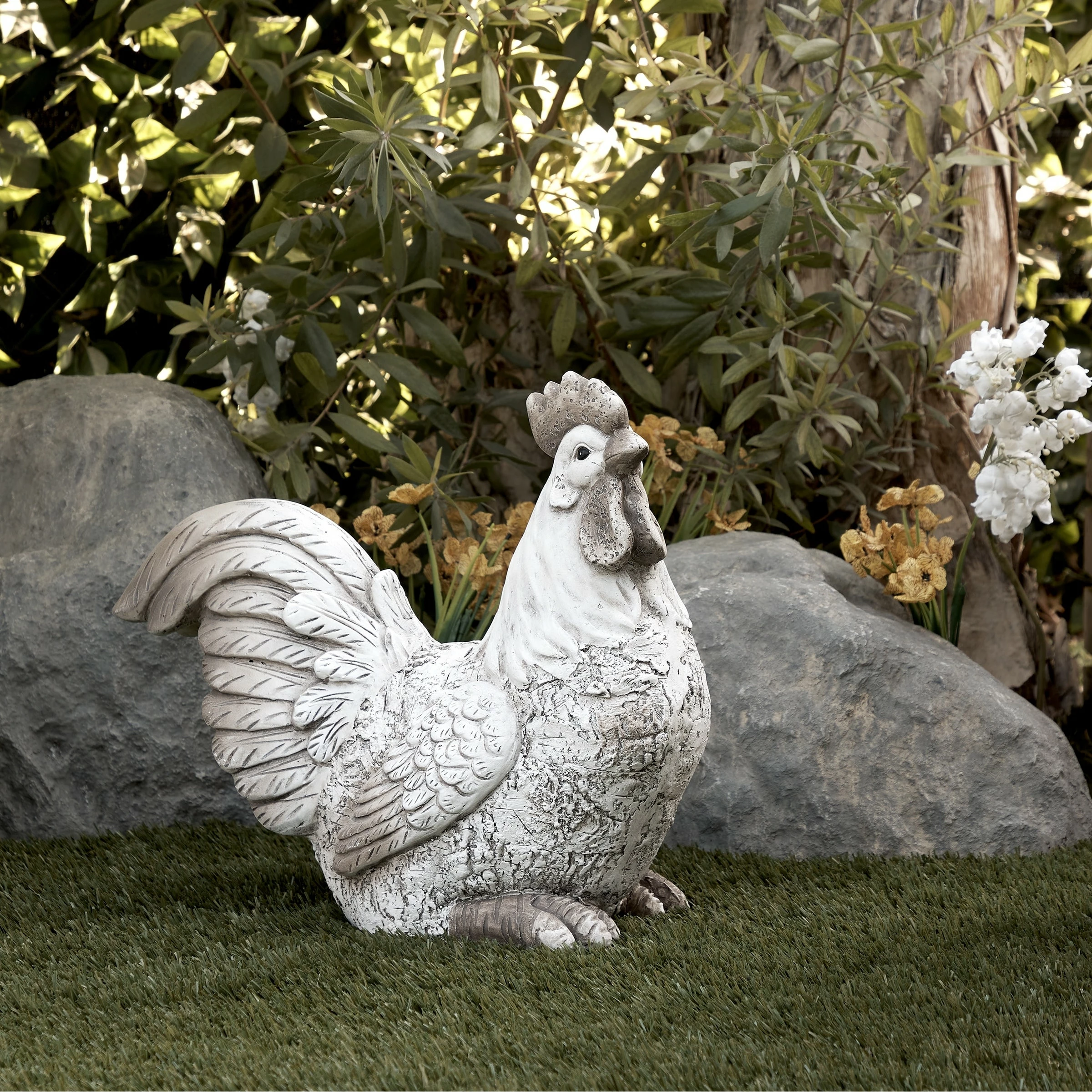 Wholesale π€© Alpine Corporation 14"H Indoor/Outdoor Sitting Rooster Decorative Garden Statue, Antique White π