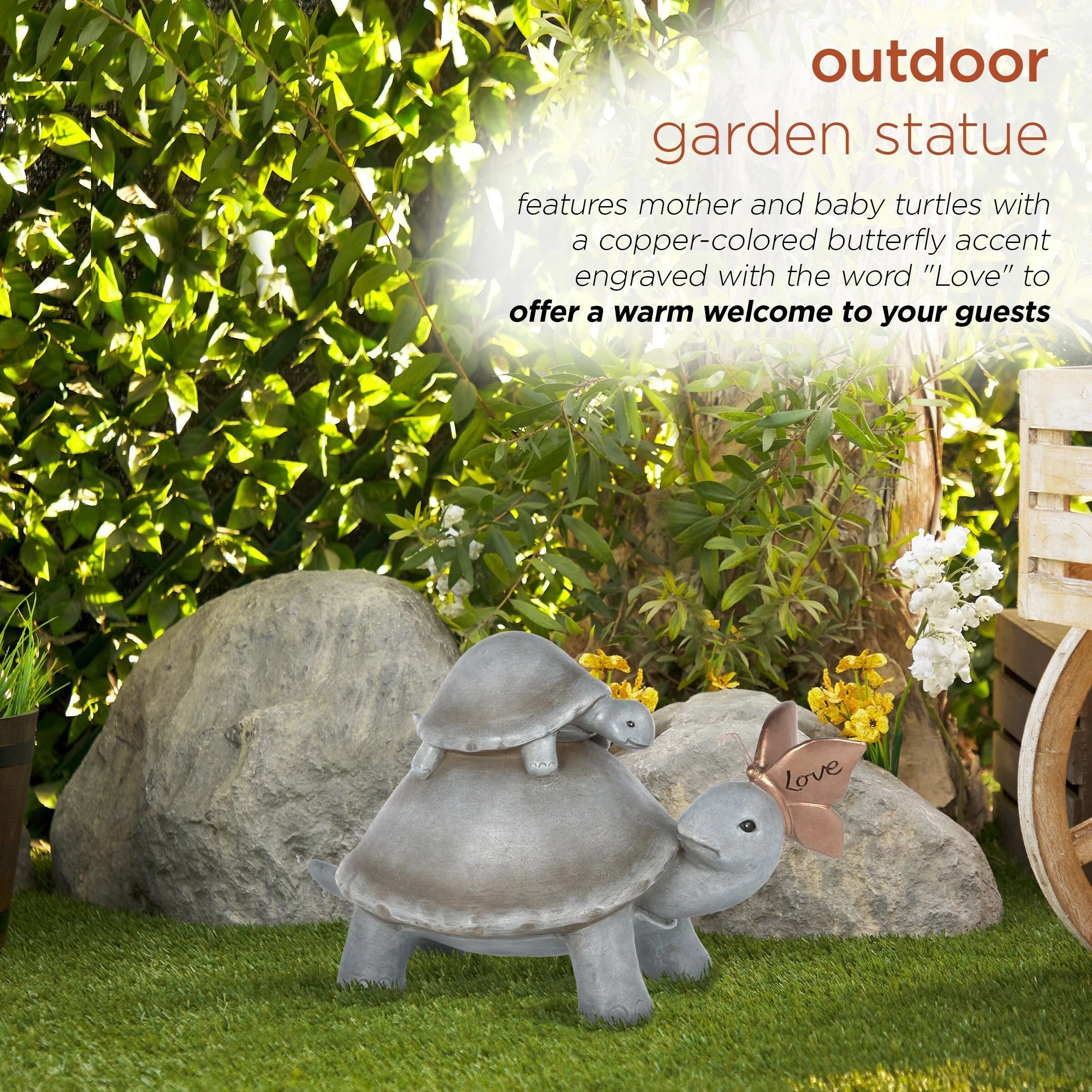 Best Pirce β Alpine Corporation 14"L π© Mother And Baby Turtles With "Love" Butterfly Indoor/Outdoor Decorative Garden Statue π€© - Image 4