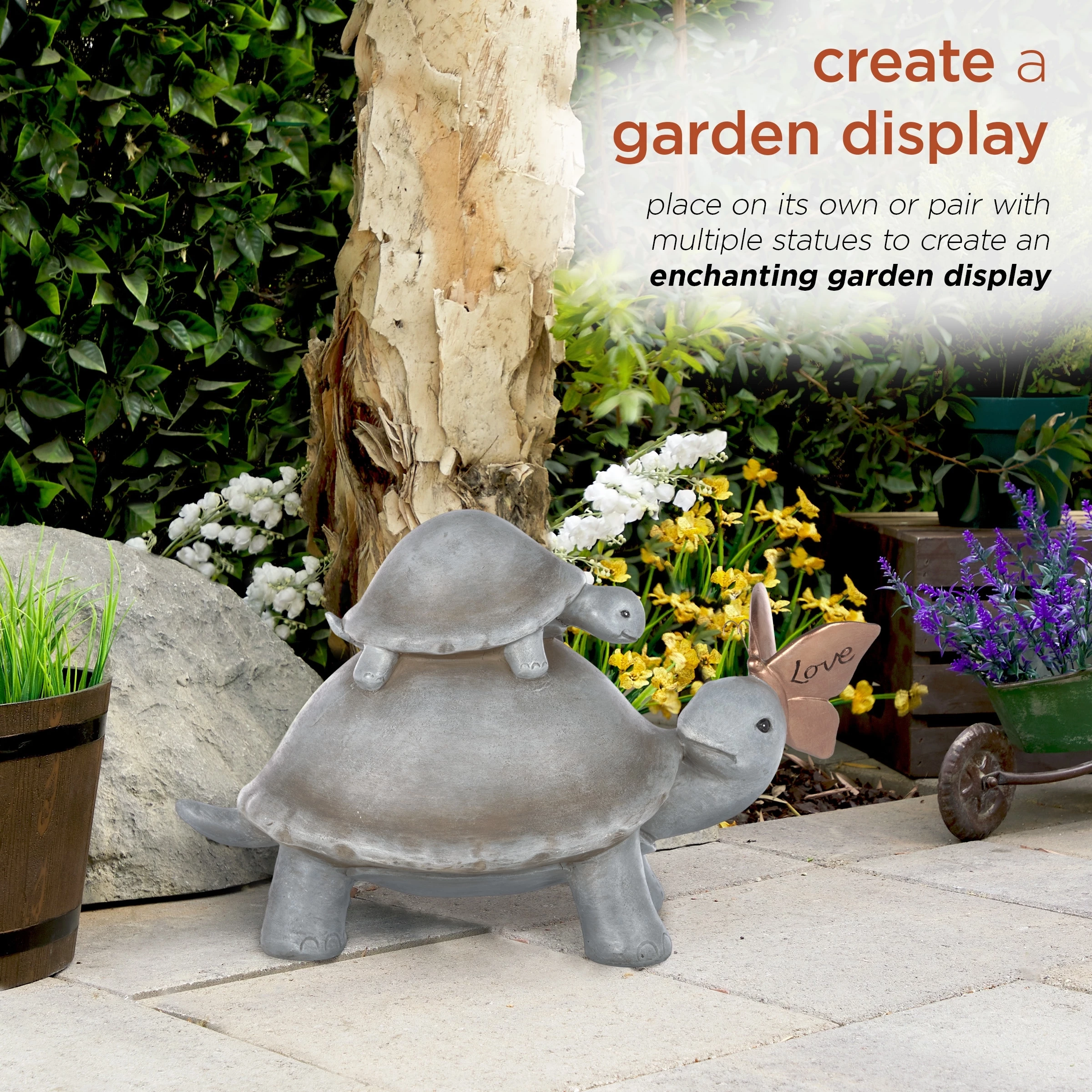 Best Pirce β Alpine Corporation 14"L π© Mother And Baby Turtles With "Love" Butterfly Indoor/Outdoor Decorative Garden Statue π€© - Image 6