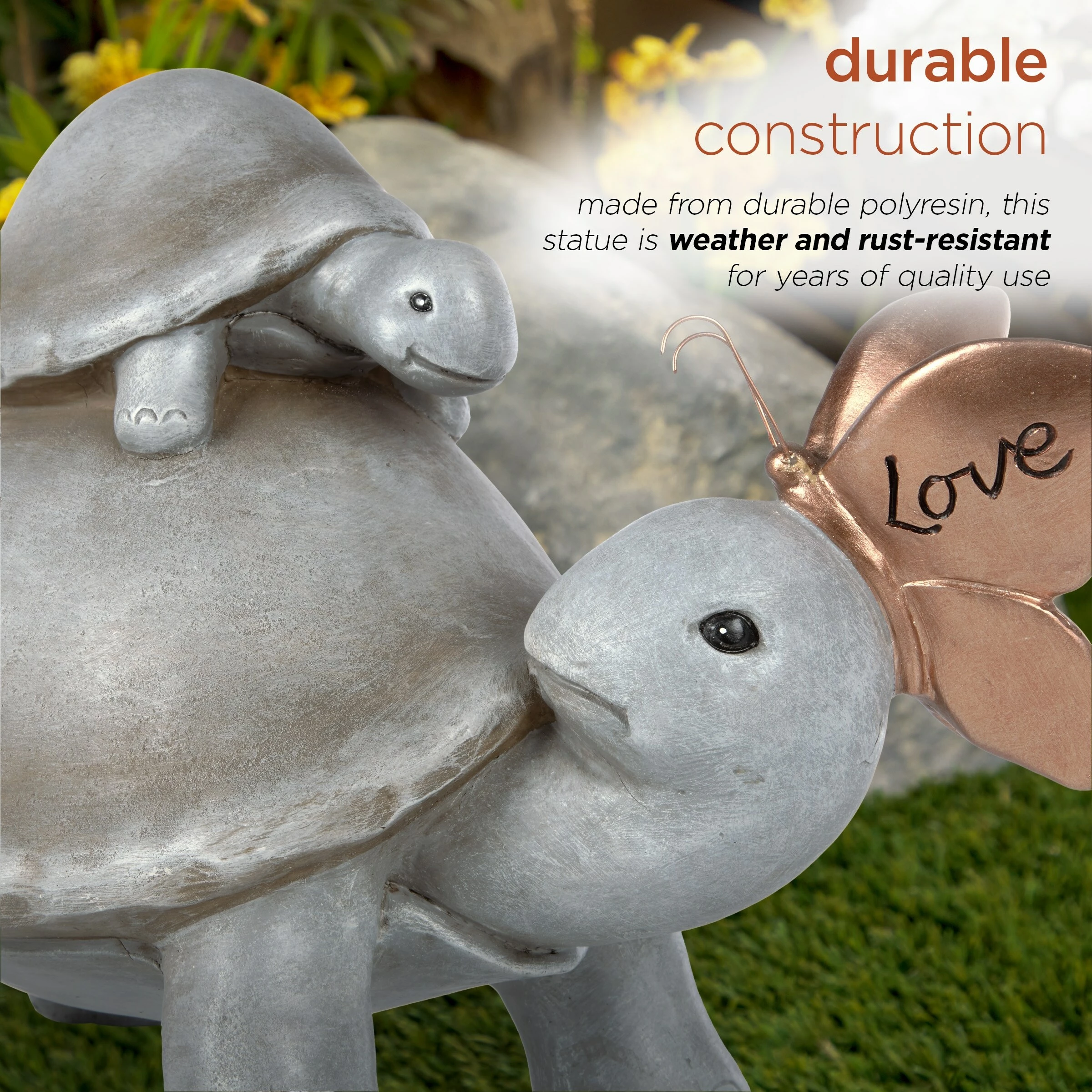 Best Pirce β Alpine Corporation 14"L π© Mother And Baby Turtles With "Love" Butterfly Indoor/Outdoor Decorative Garden Statue π€© - Image 7