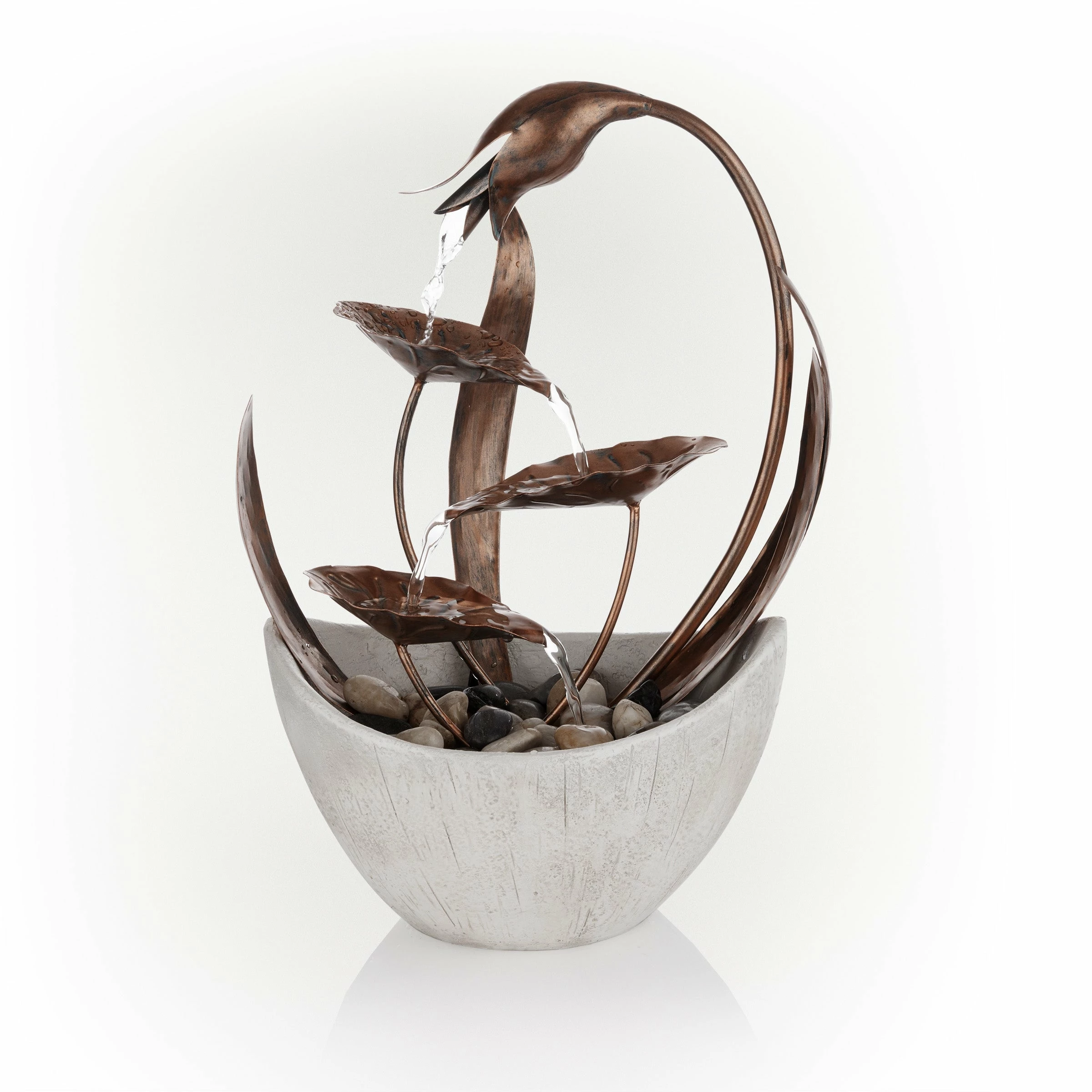 Coupon π Alpine Corporation 15"H Indoor Multi-Tier Metal Floral Leaf Tabletop Fountain With Stone-Filled Base π - Image 2