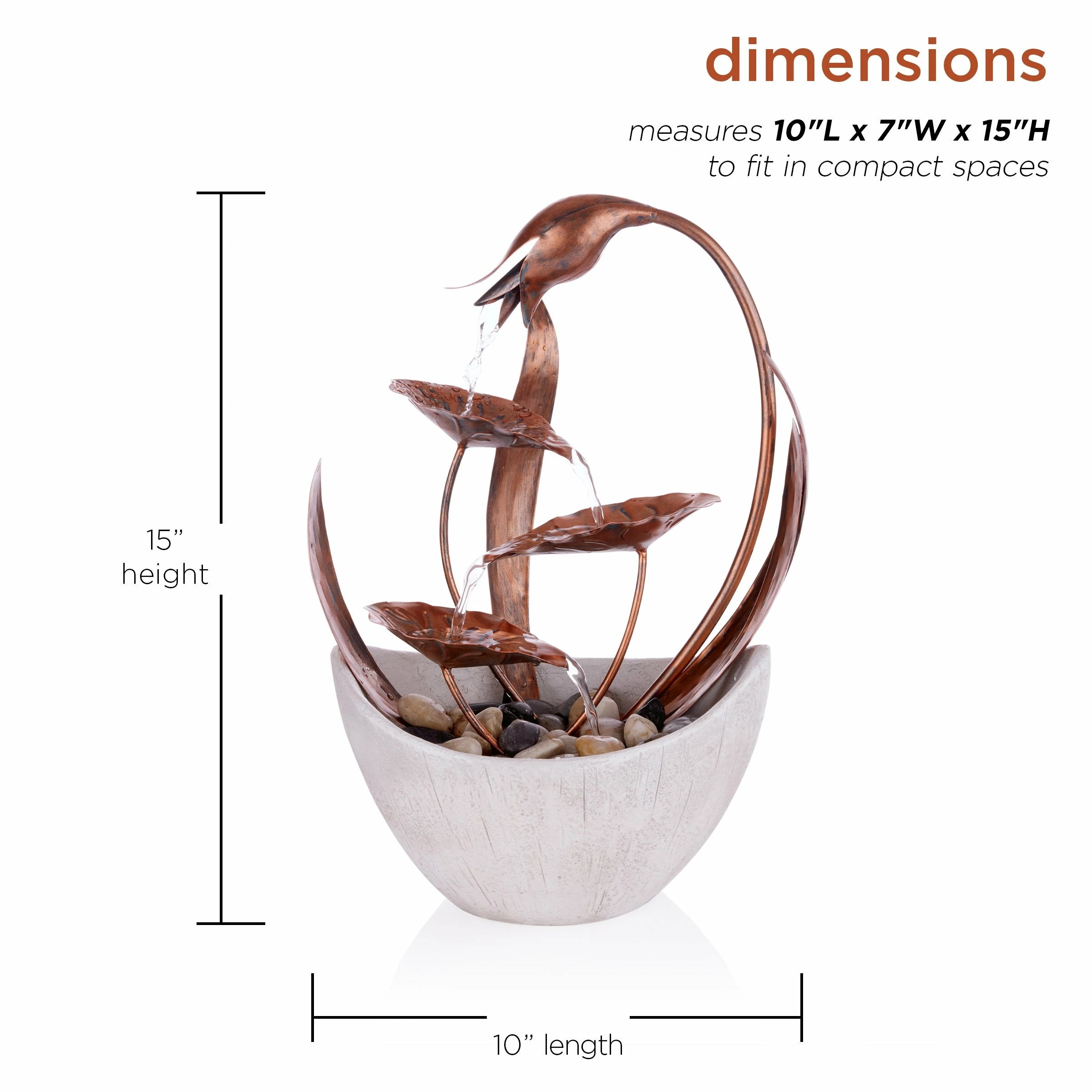 Coupon π Alpine Corporation 15"H Indoor Multi-Tier Metal Floral Leaf Tabletop Fountain With Stone-Filled Base π - Image 3