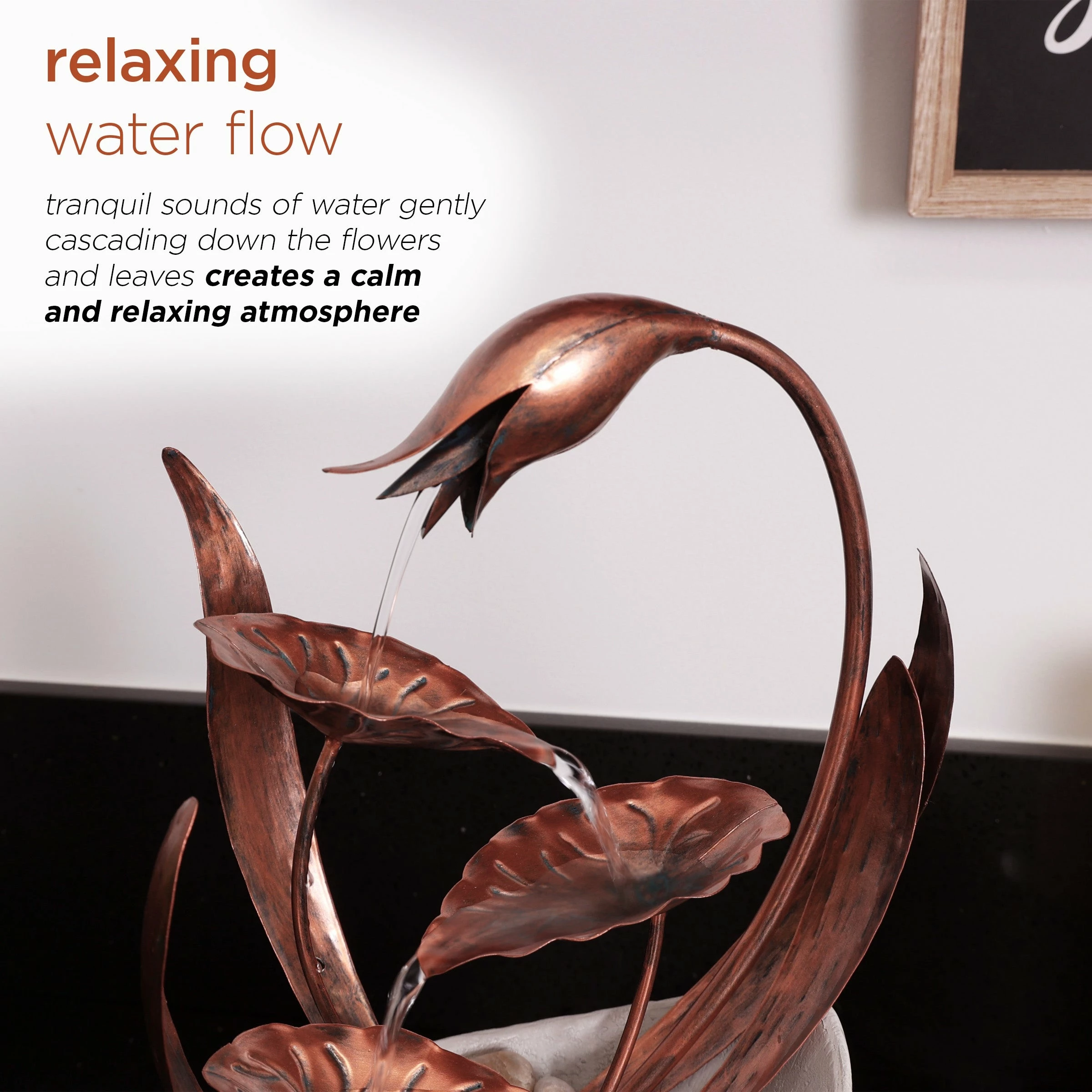 Coupon π Alpine Corporation 15"H Indoor Multi-Tier Metal Floral Leaf Tabletop Fountain With Stone-Filled Base π - Image 6