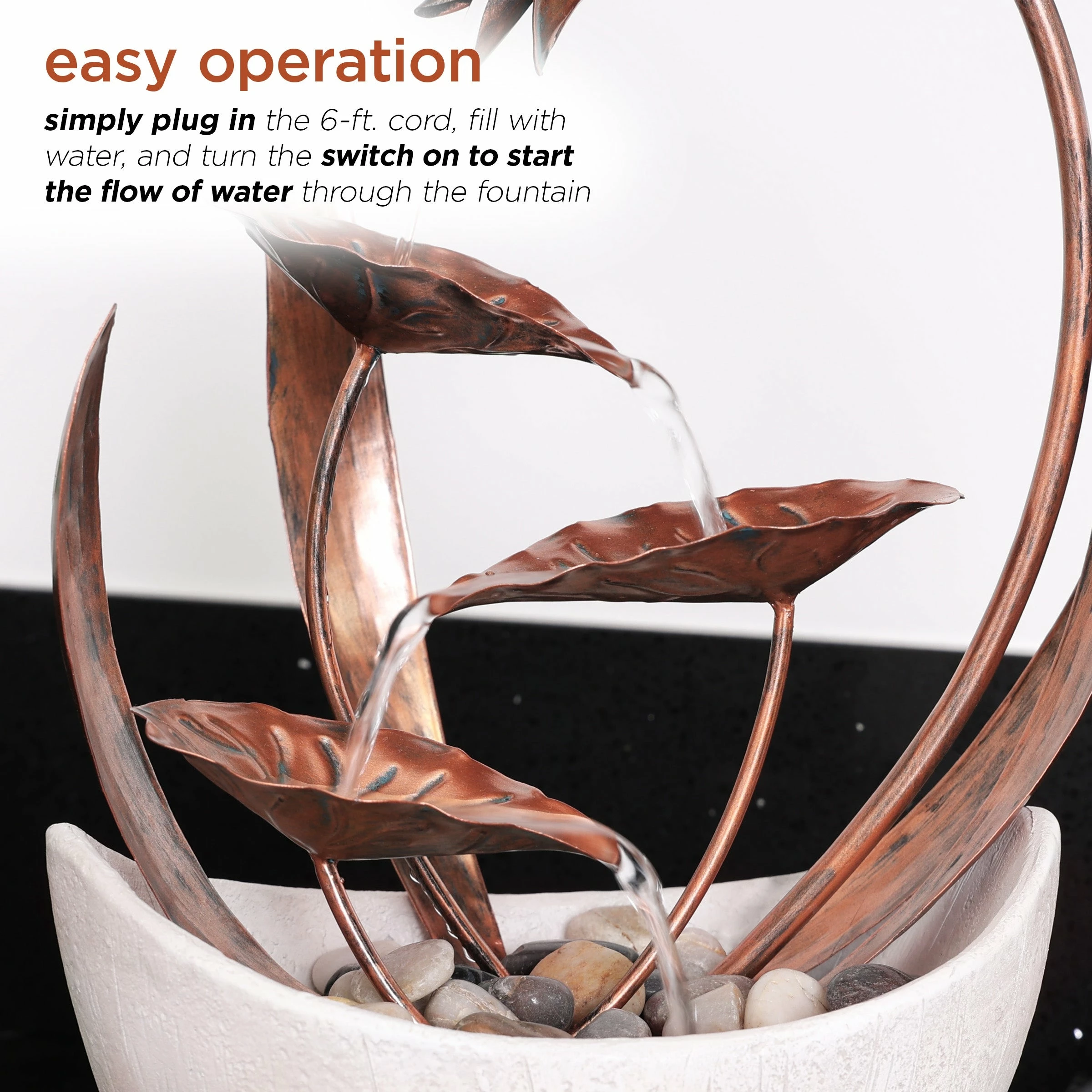 Coupon π Alpine Corporation 15"H Indoor Multi-Tier Metal Floral Leaf Tabletop Fountain With Stone-Filled Base π - Image 7