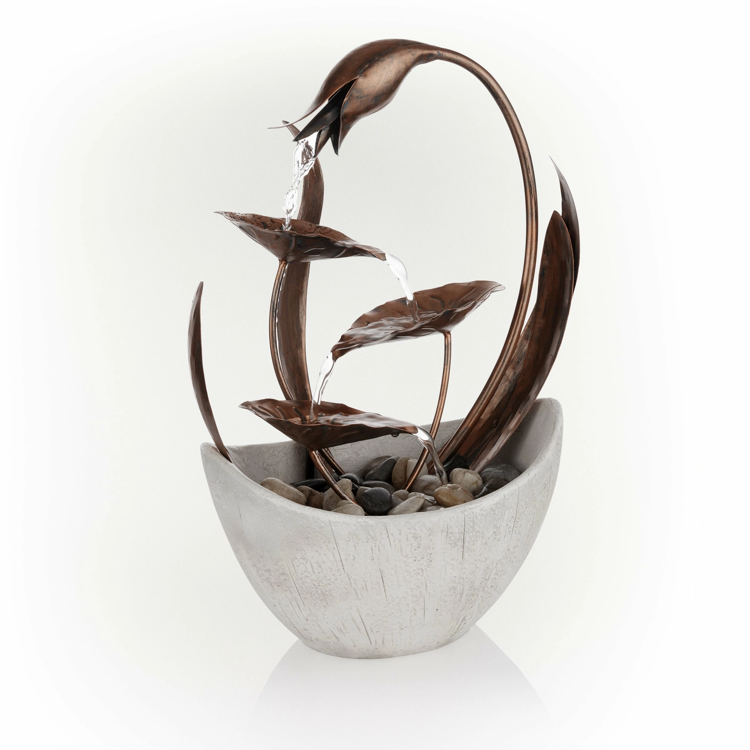 Coupon π Alpine Corporation 15"H Indoor Multi-Tier Metal Floral Leaf Tabletop Fountain With Stone-Filled Base π - Image 8