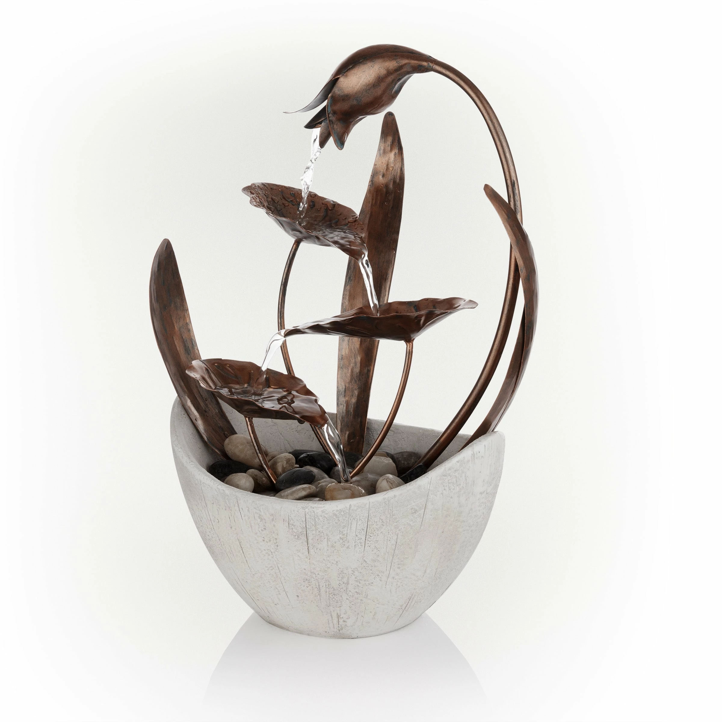 Coupon π Alpine Corporation 15"H Indoor Multi-Tier Metal Floral Leaf Tabletop Fountain With Stone-Filled Base π - Image 9