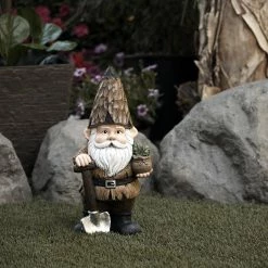 Best reviews of π Alpine Corporation 16"H Indoor/Outdoor Garden Gnome With Shovel And Plant Statue, Brown π