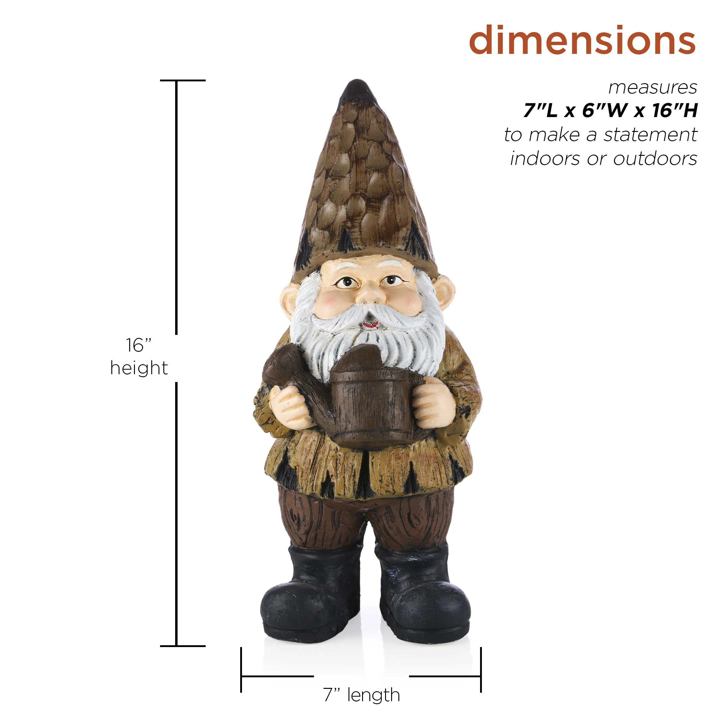 Coupon π₯ Alpine Corporation 16"H Indoor/Outdoor Garden Gnome With Watering Can Statue, Brown β - Image 3