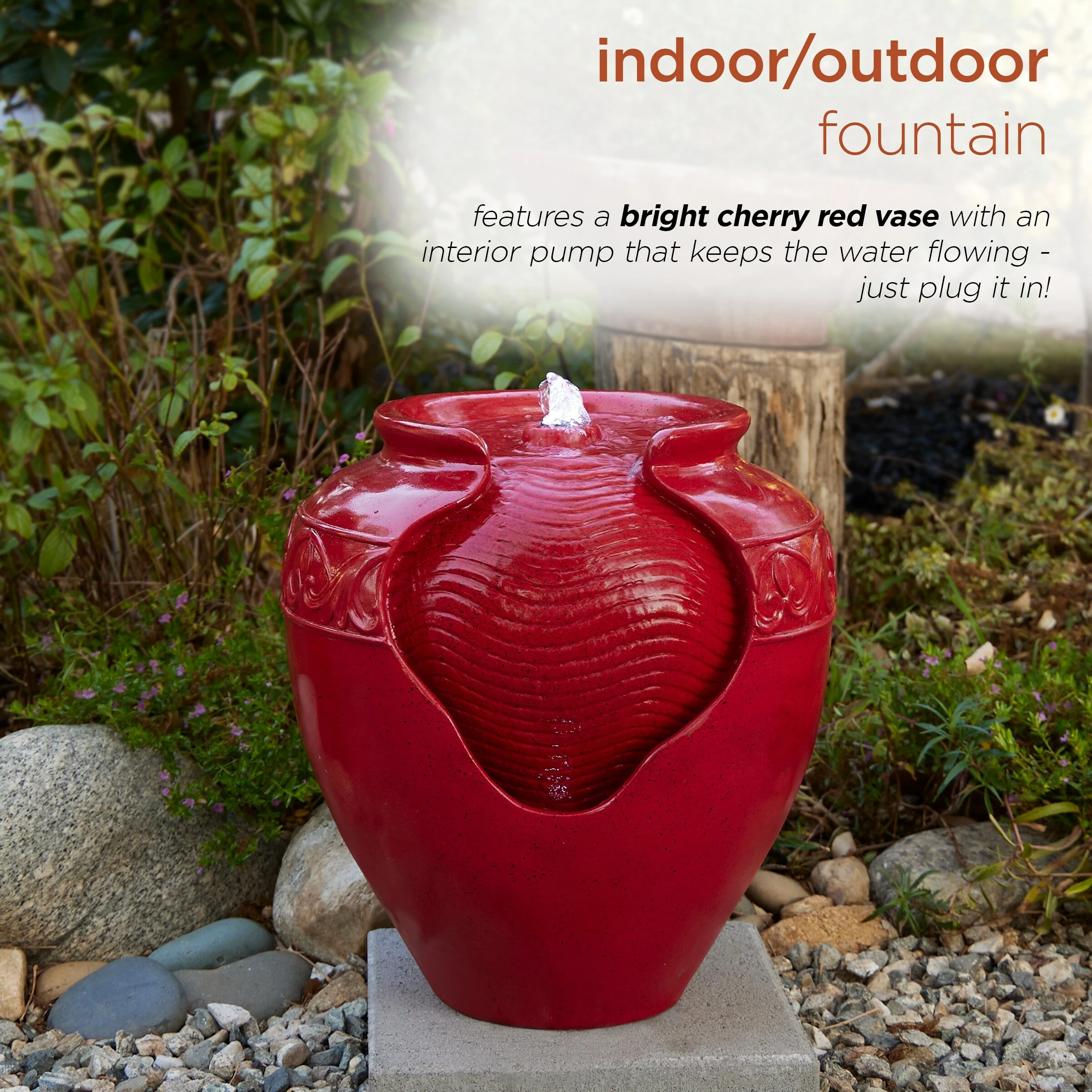 Brand new π Alpine Corporation 17"H Indoor/Outdoor Vase Fountain, Cherry Red β - Image 4