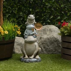 New 🎉 Alpine Corporation 18"H Stacked Frogs With Flower Indoor/Outdoor Decorative Garden Statue 👏