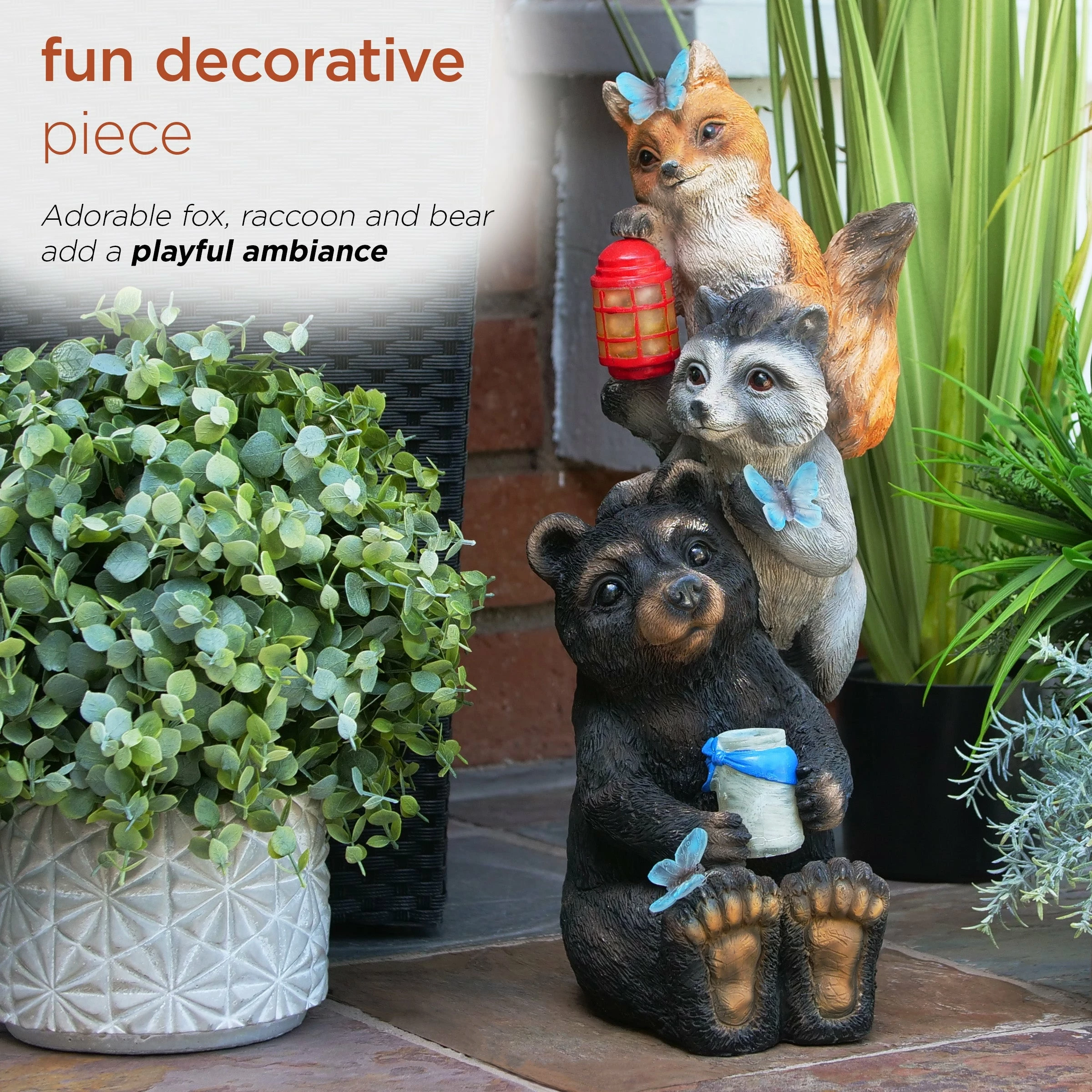 Cheap π Alpine Corporation 19" Tall Outdoor Solar Powered Animal Friends Statue With LED Lights, Multicolor π - Image 4