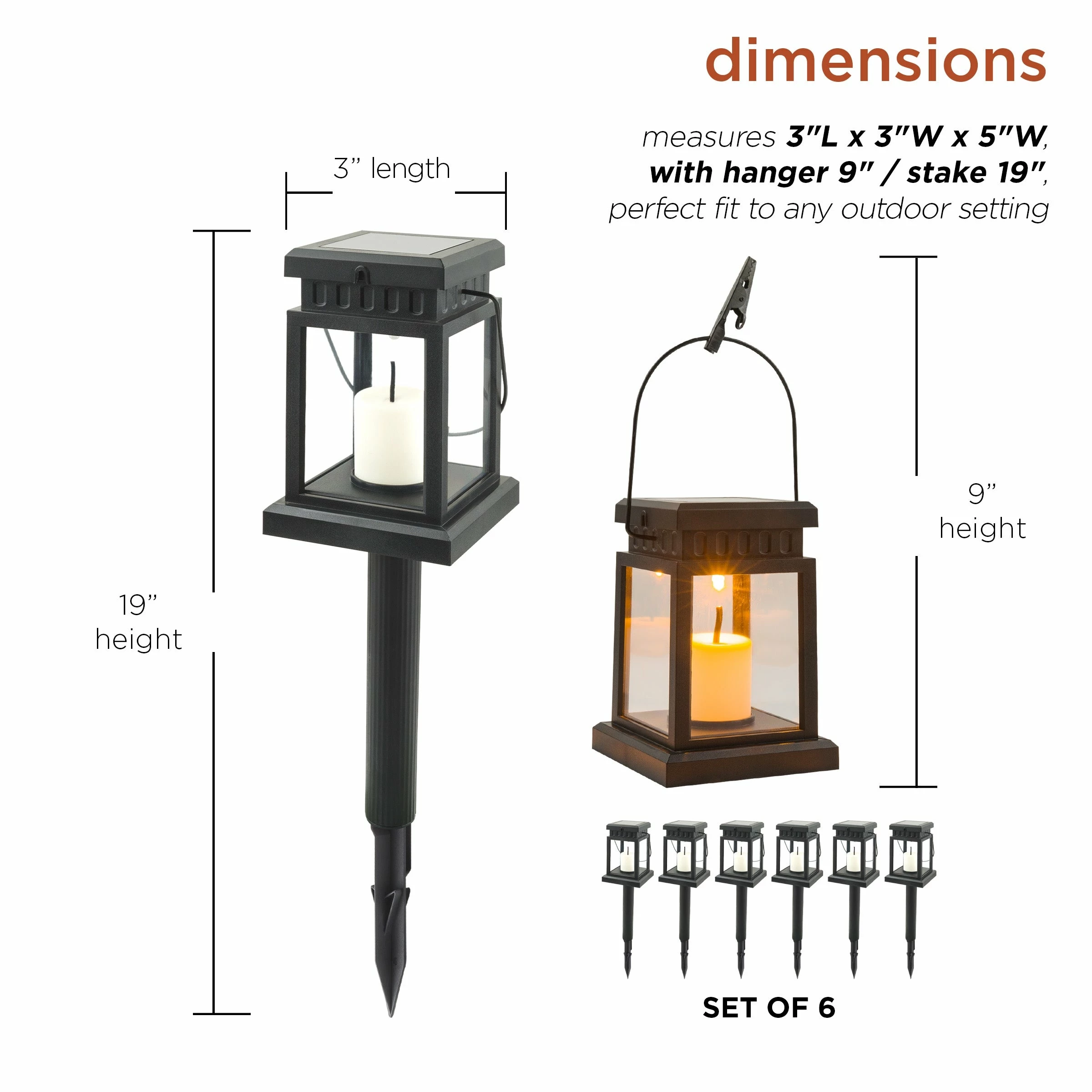 Best Sale π€© Alpine Corporation 19" Tall Outdoor Solar Powered Hanging Or Stake Lanterns, Black (Set Of 6) π - Image 3