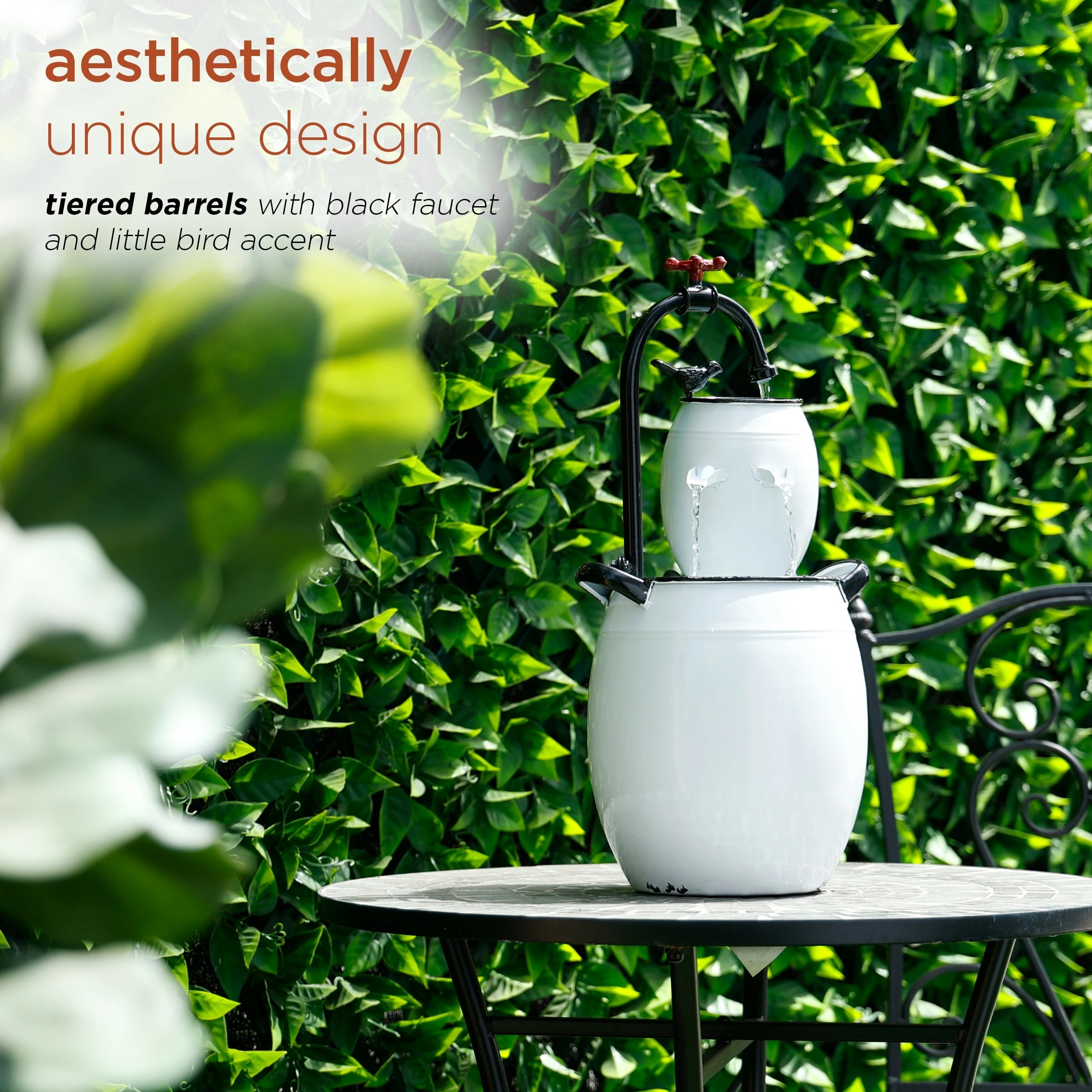 Discount π Alpine Corporation 19" Tall White Barrels & Faucet Tabletop Fountain Decoration π₯° - Image 4