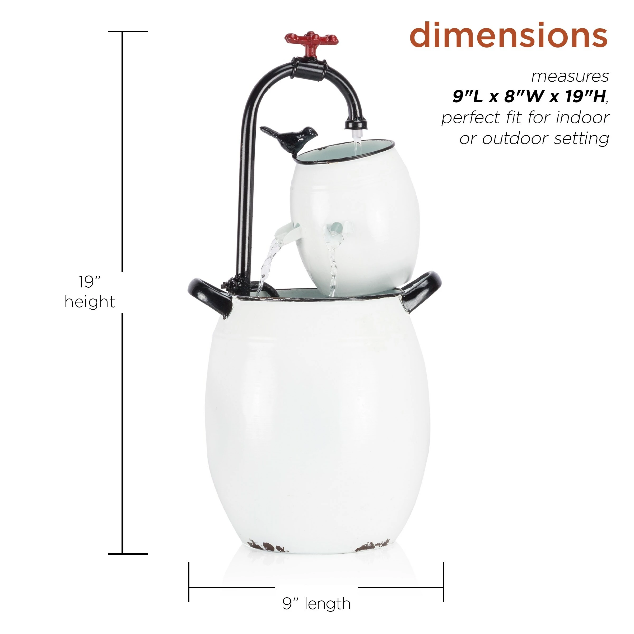 Discount π Alpine Corporation 19" Tall White Barrels & Faucet Tabletop Fountain Decoration π₯° - Image 3