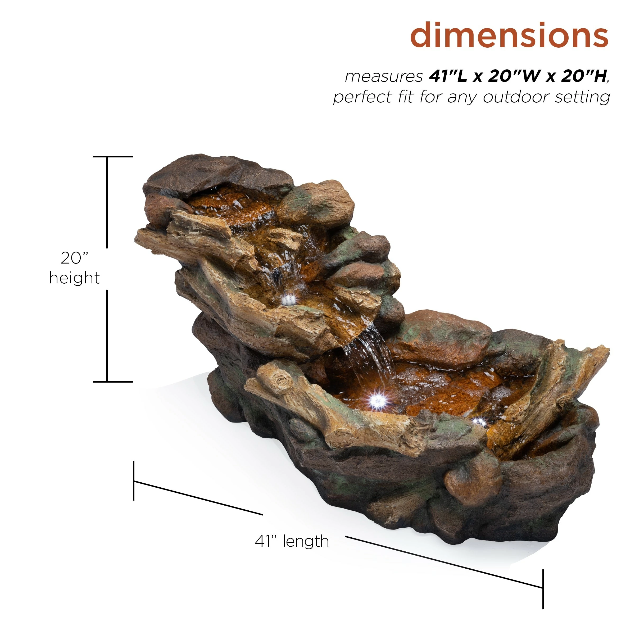 New π€© Alpine Corporation 41" Long Indoor/Outdoor Stone River Rock Fountain With LED Lights π - Image 3