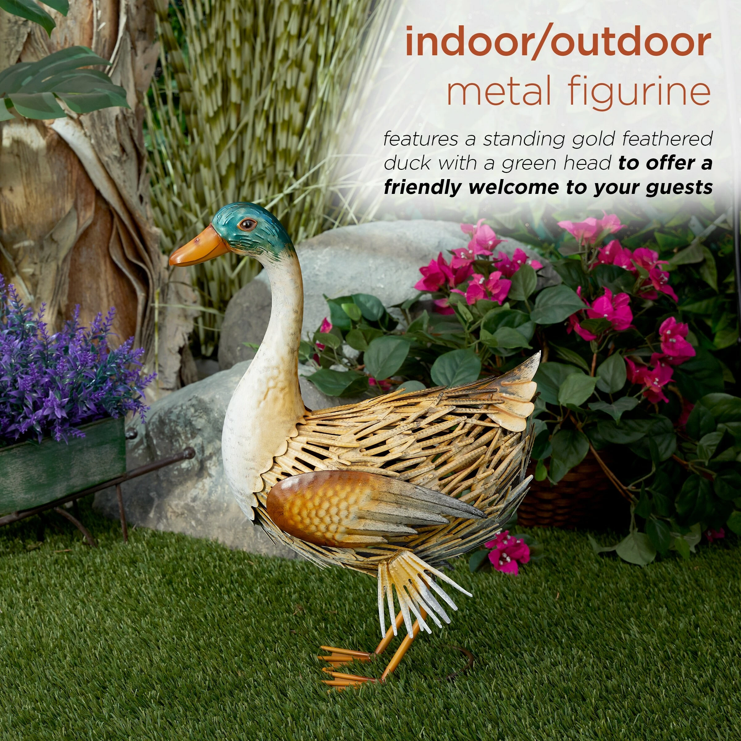 Best reviews of π₯ Alpine Corporation 20"H Indoor/Outdoor Metal Standing Duck Decorative Garden Statue, Gold/Green π― - Image 4