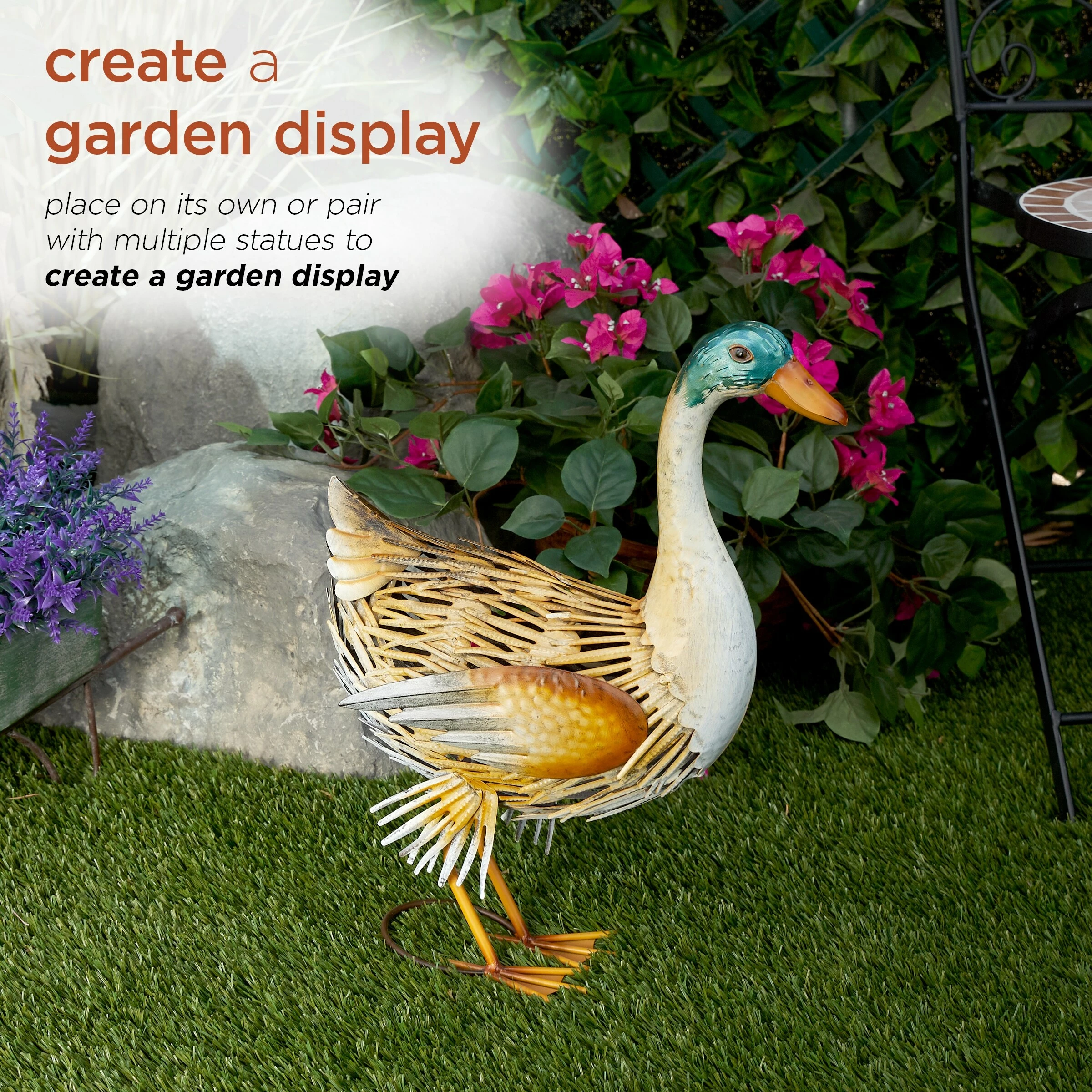 Best reviews of π₯ Alpine Corporation 20"H Indoor/Outdoor Metal Standing Duck Decorative Garden Statue, Gold/Green π― - Image 6
