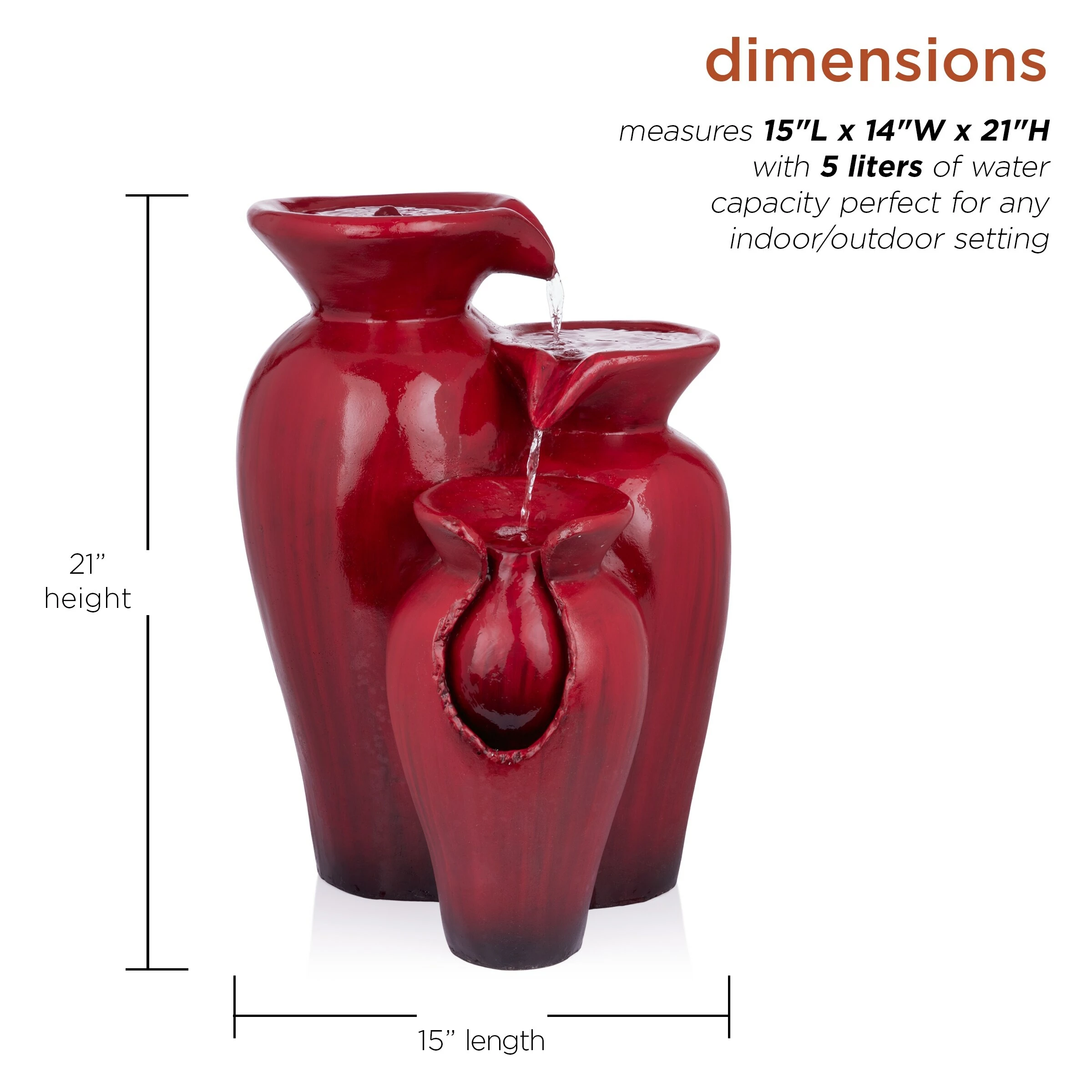 Outlet β Alpine Corporation 21"H Outdoor 3-Tier Jar Fountain, Red β - Image 3