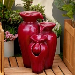 Outlet ⌛ Alpine Corporation 21"H Outdoor 3-Tier Jar Fountain, Red ⌛