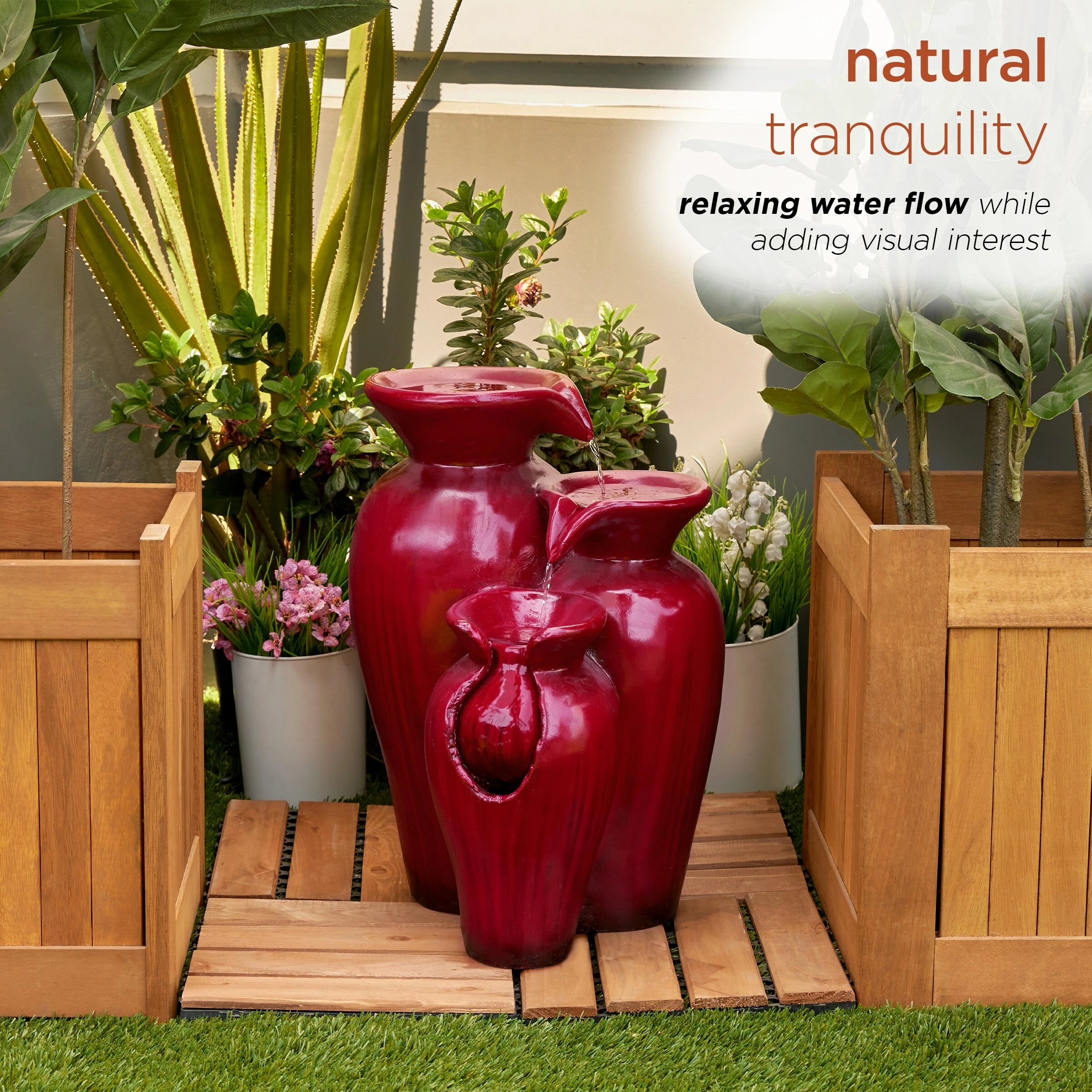 Outlet β Alpine Corporation 21"H Outdoor 3-Tier Jar Fountain, Red β - Image 4