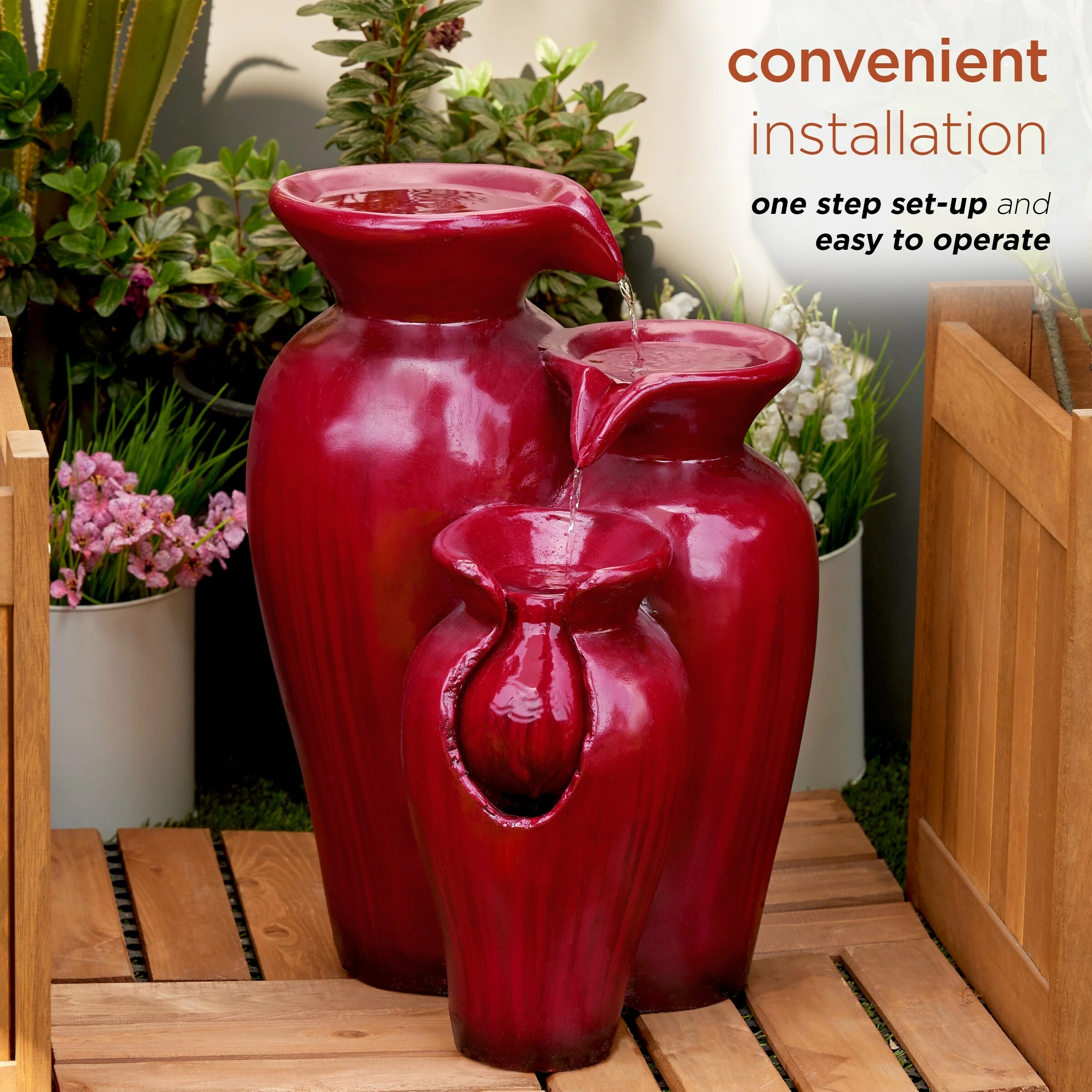 Outlet β Alpine Corporation 21"H Outdoor 3-Tier Jar Fountain, Red β - Image 5